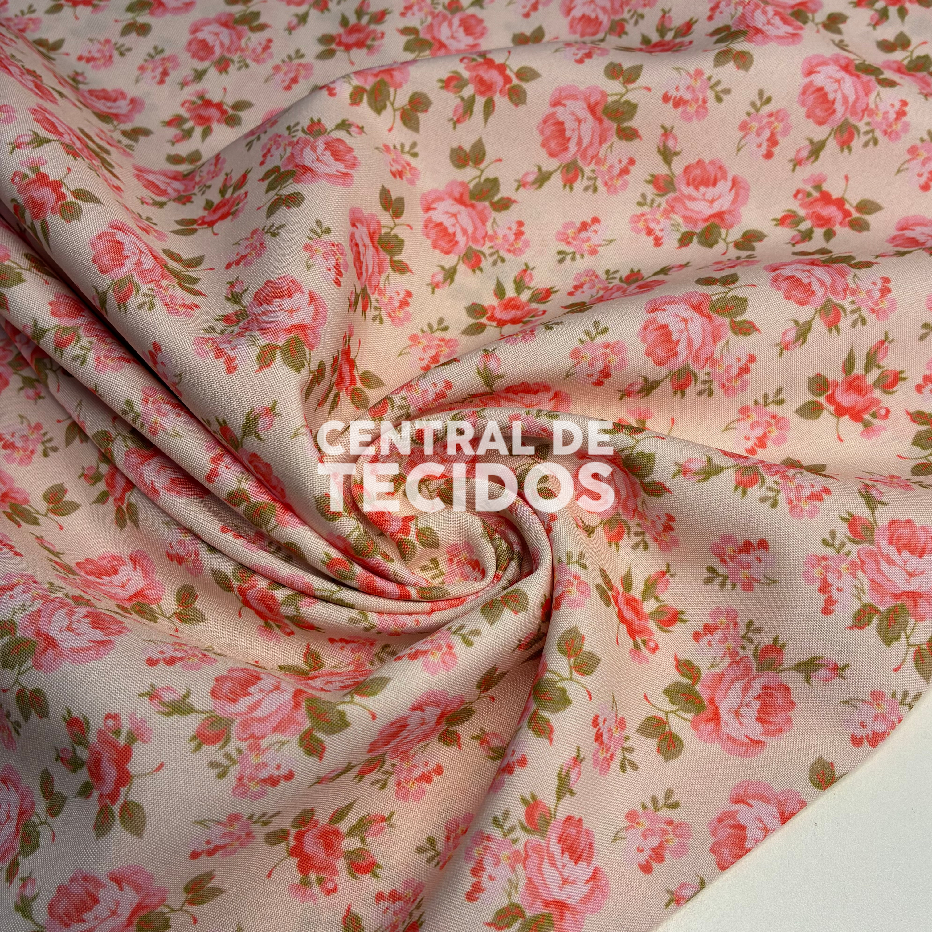 Oxfordine Digital Floral Rosa Fundo Salmão