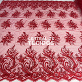 Tule Bordado Metalic Vermelho