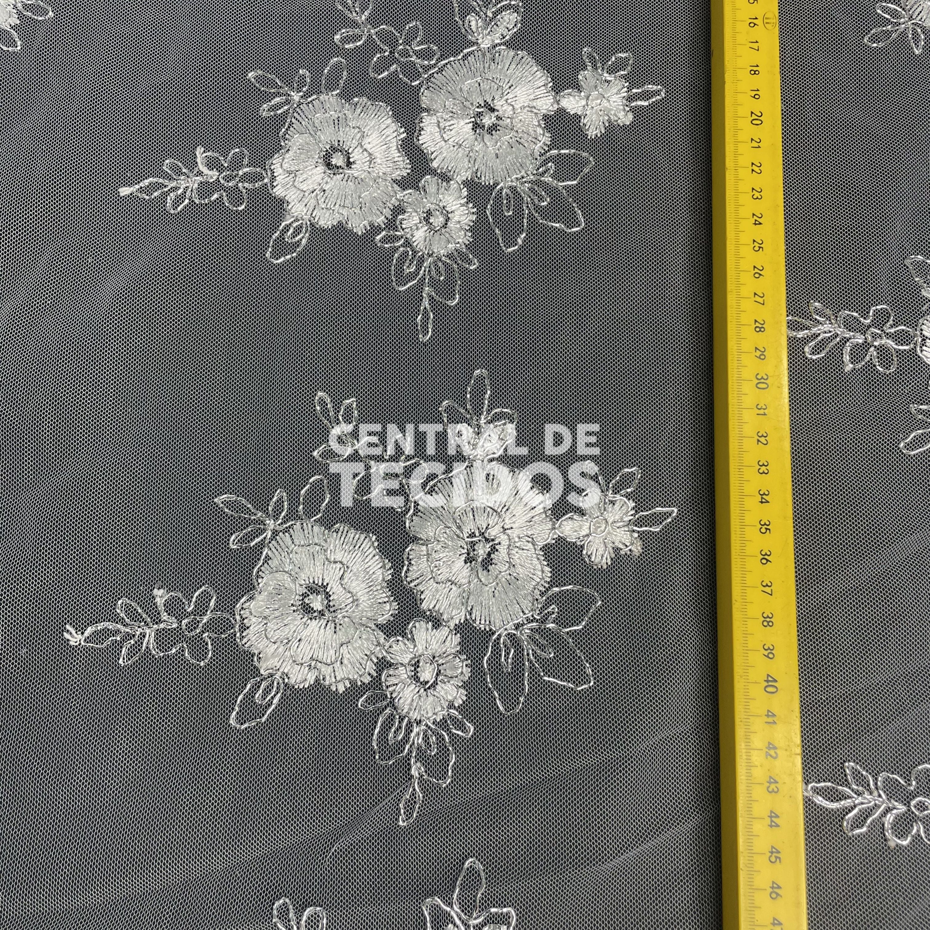 Tule Bordado Metalic Branco