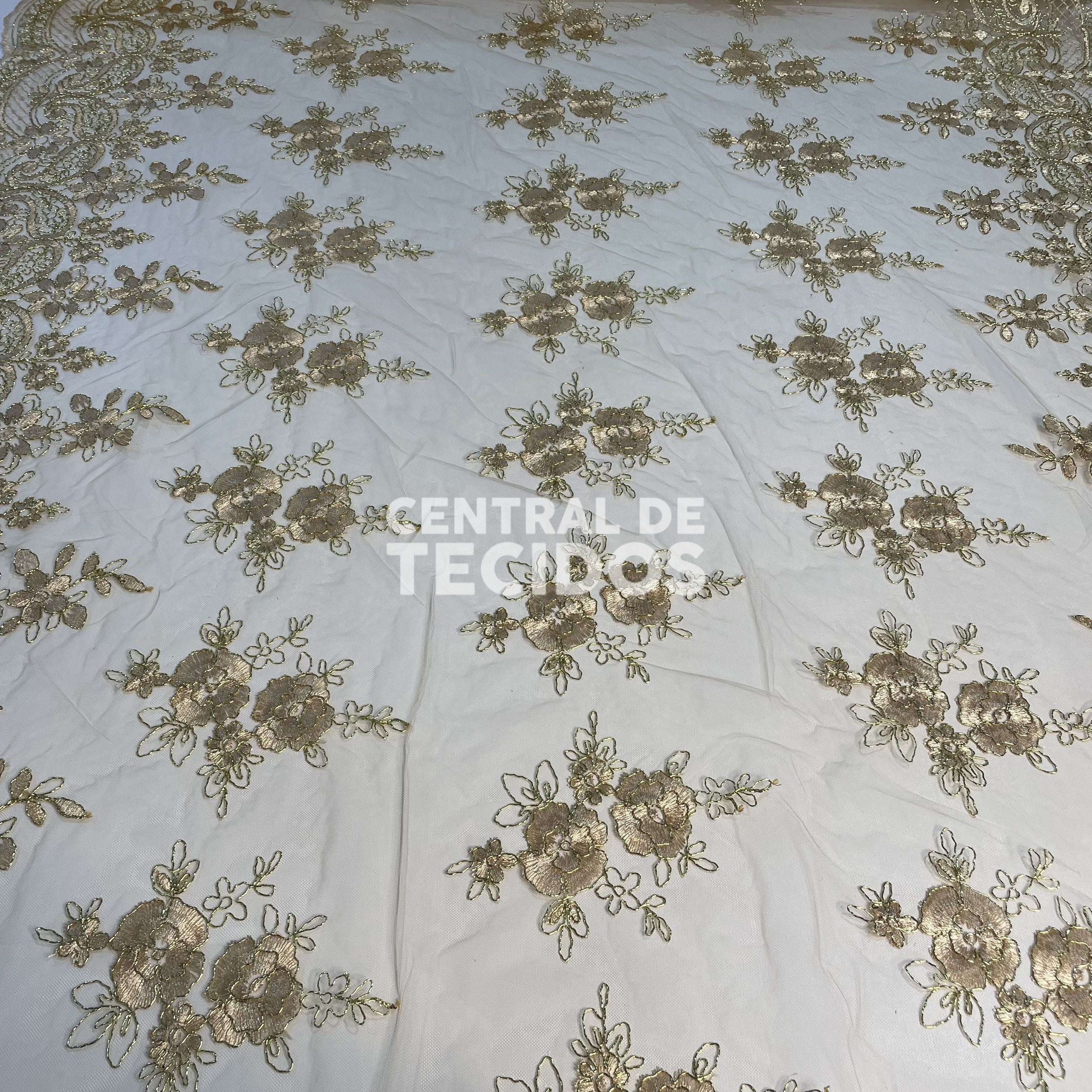 Tule Bordado Metalic Dourado