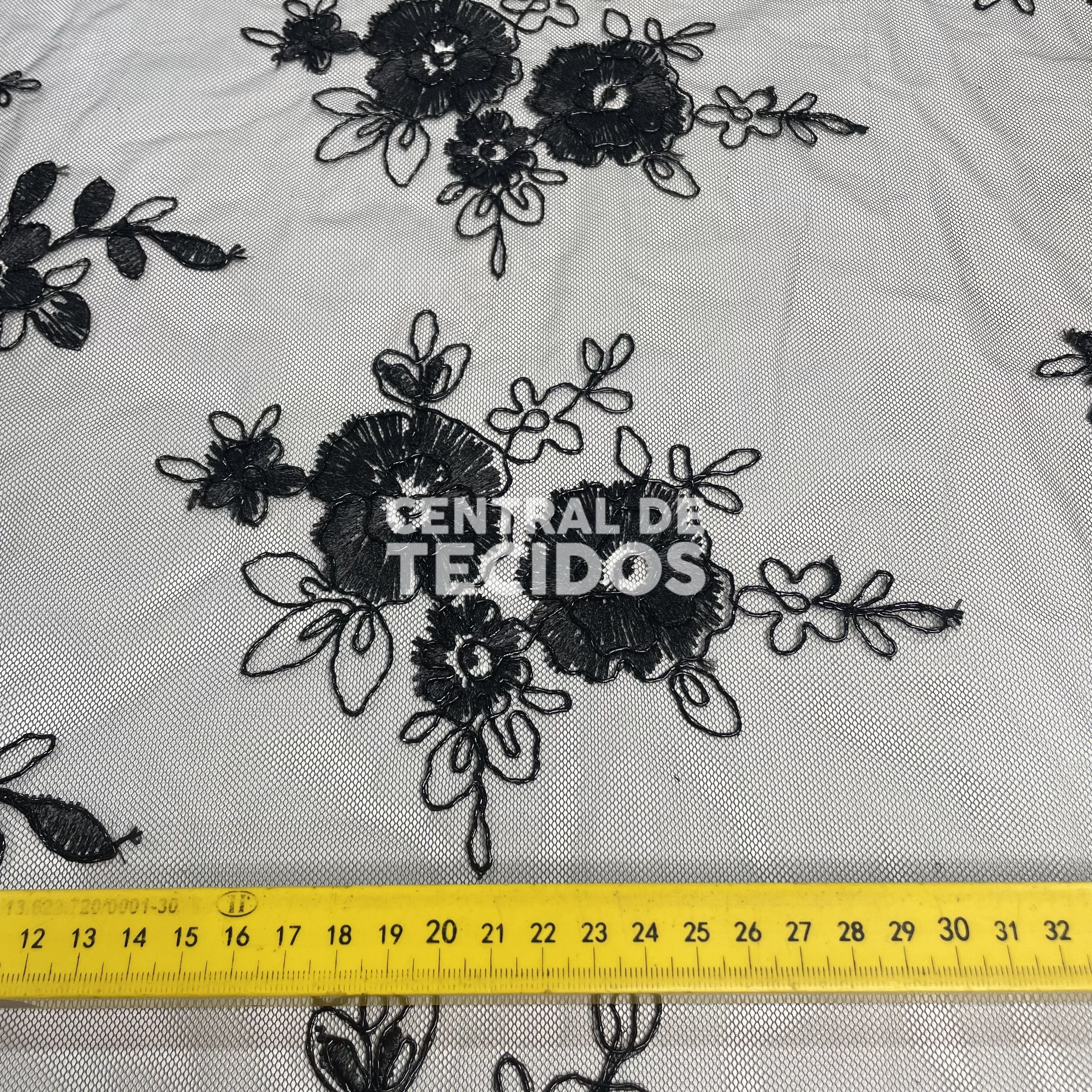 Tule Bordado Metalic Preto