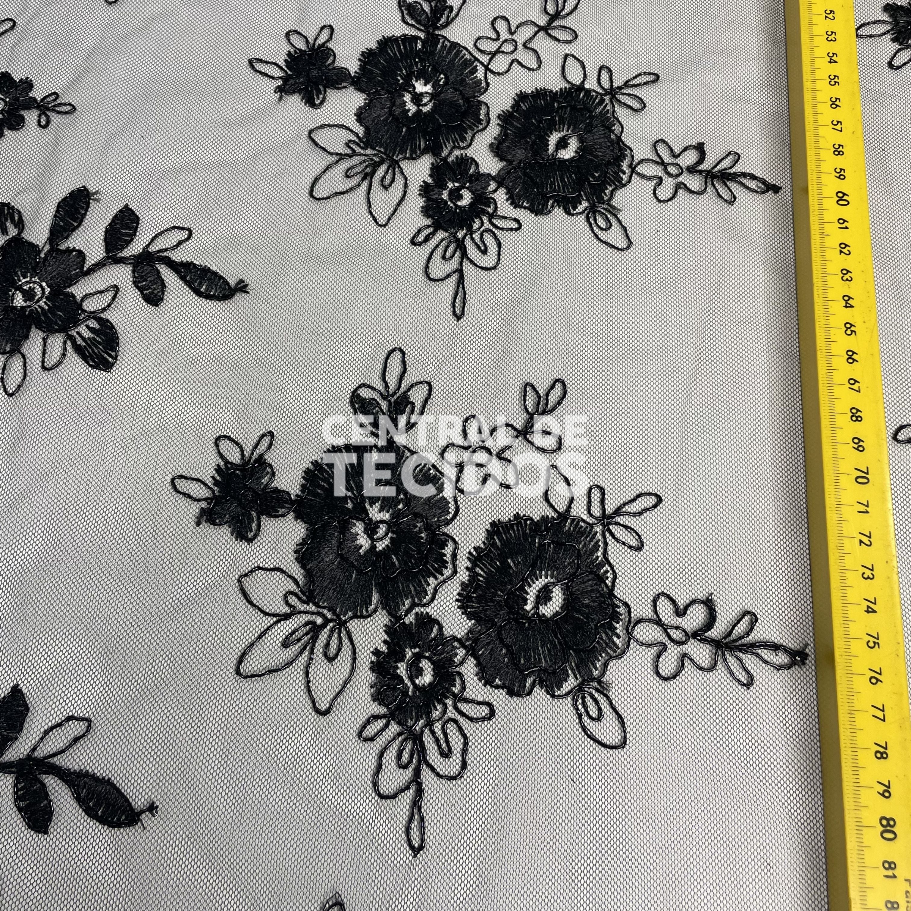 Tule Bordado Metalic Preto
