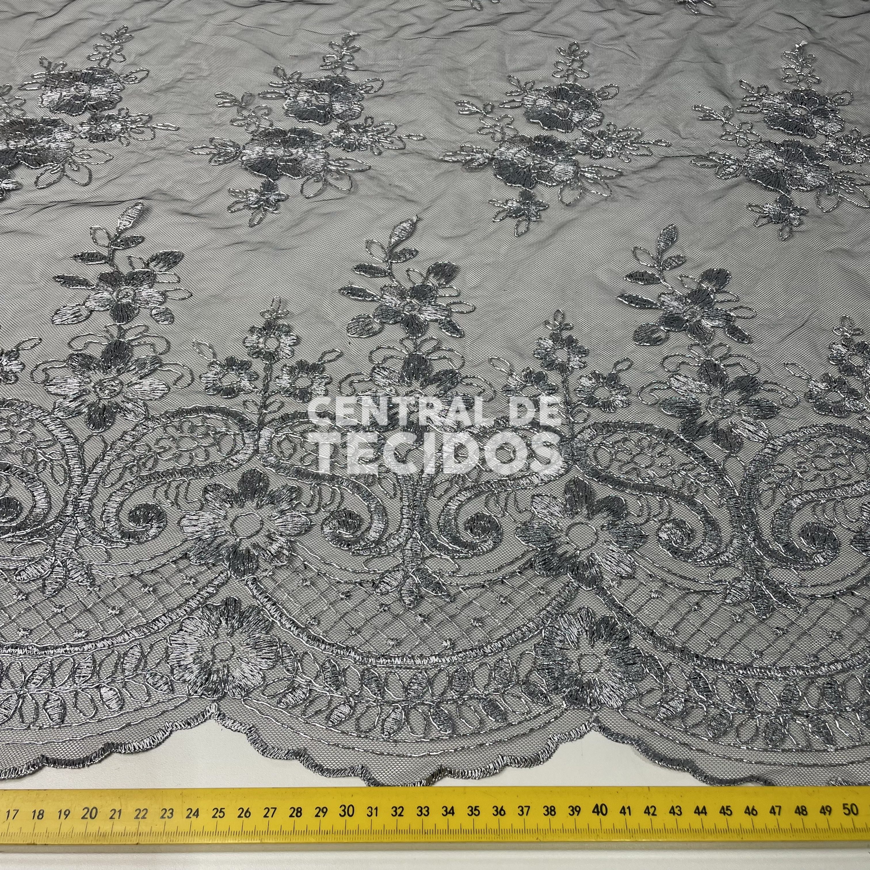 Tule Bordado Metalic Dourado e Preto