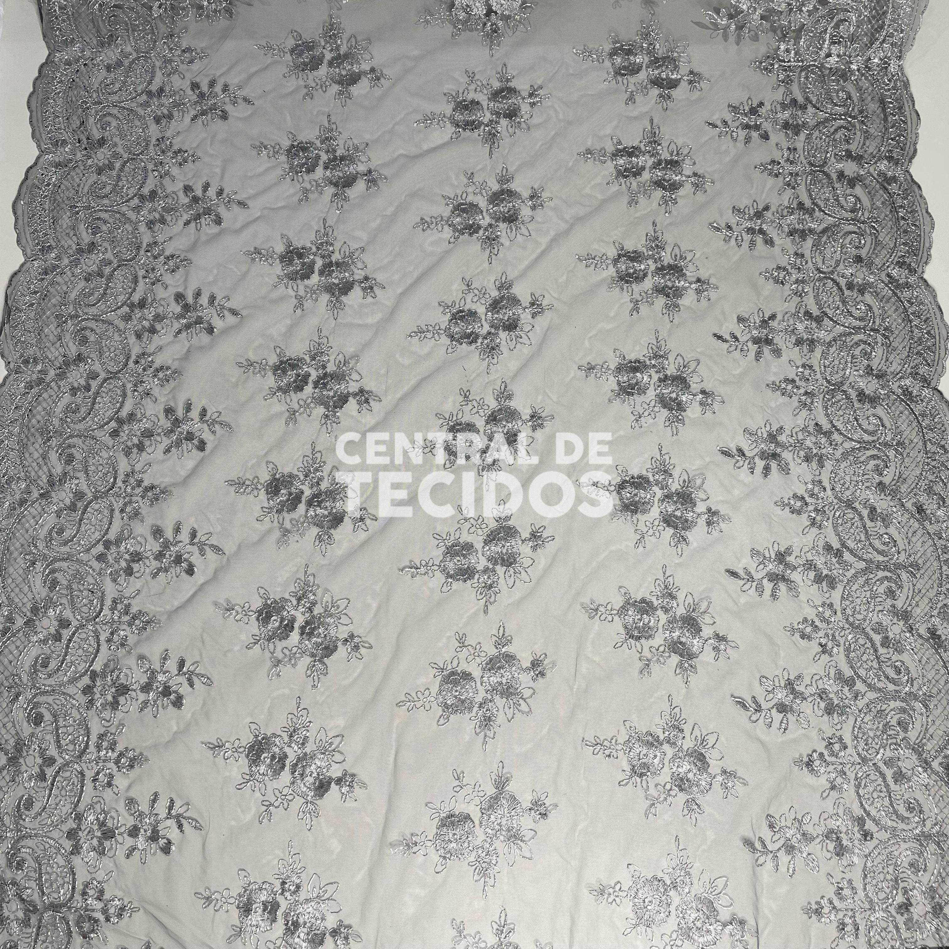 Tule Bordado Metalic Dourado e Preto