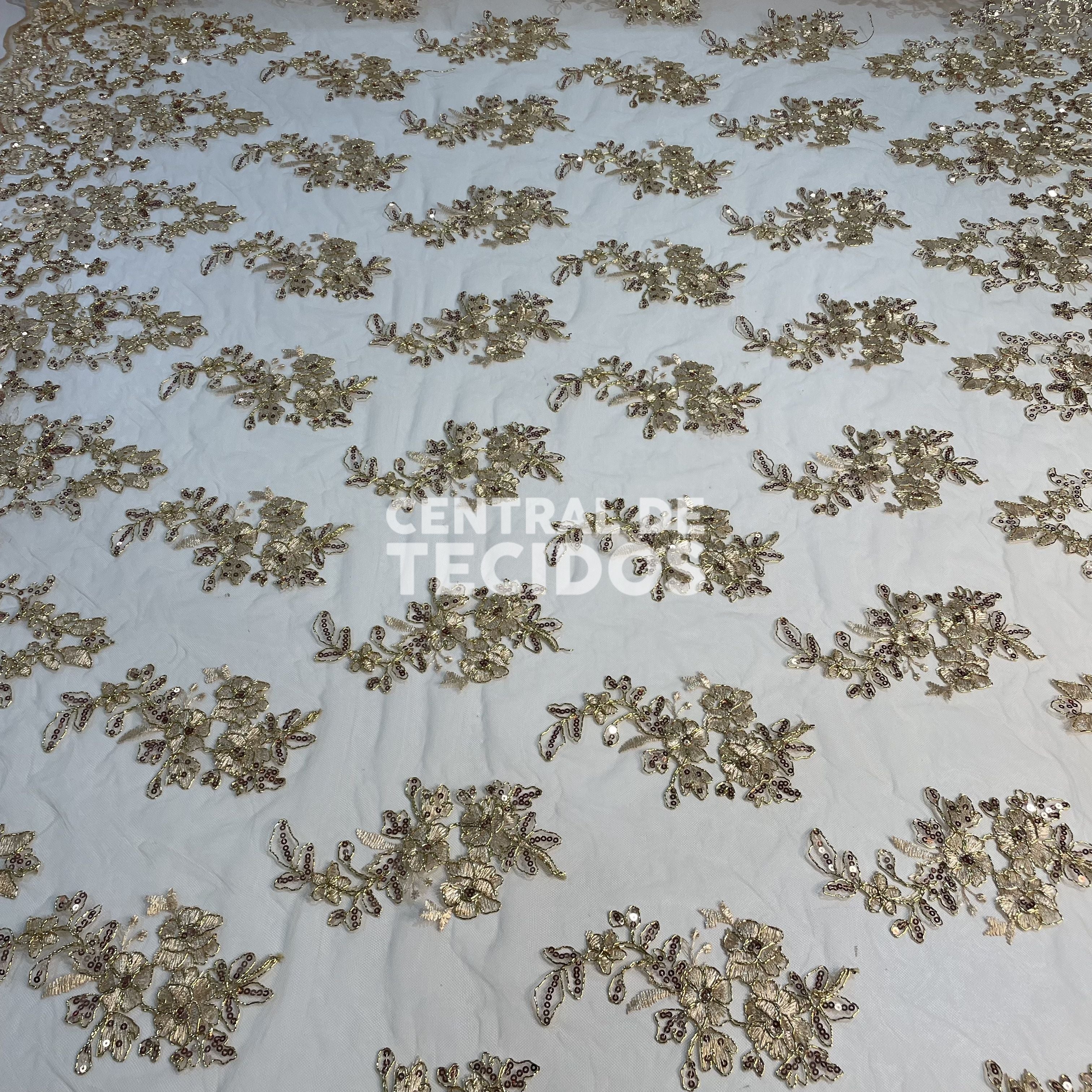 Tule Bordado Soho Dourado