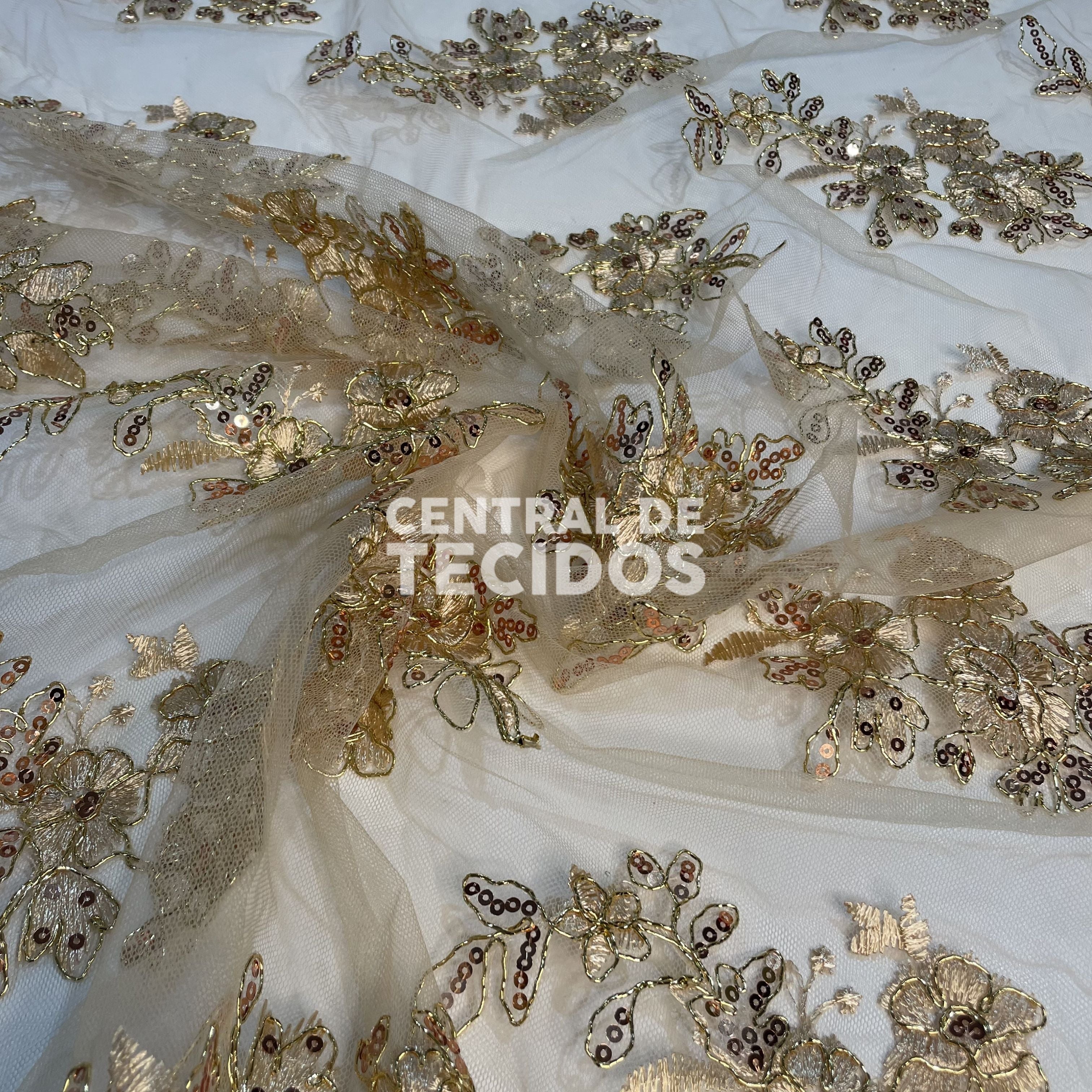 Tule Bordado Soho Dourado