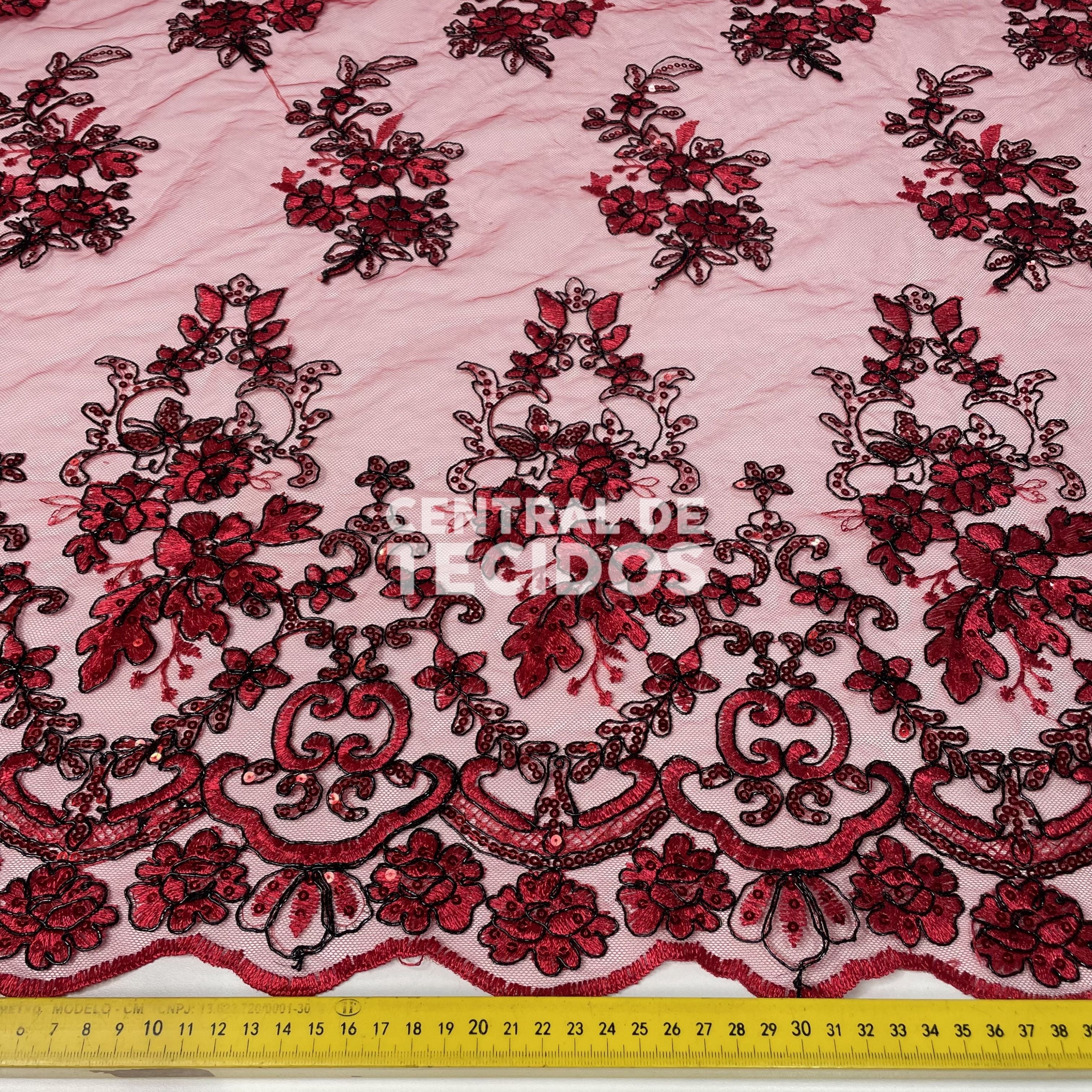 Tule Bordado Soho Vermelho e Preto