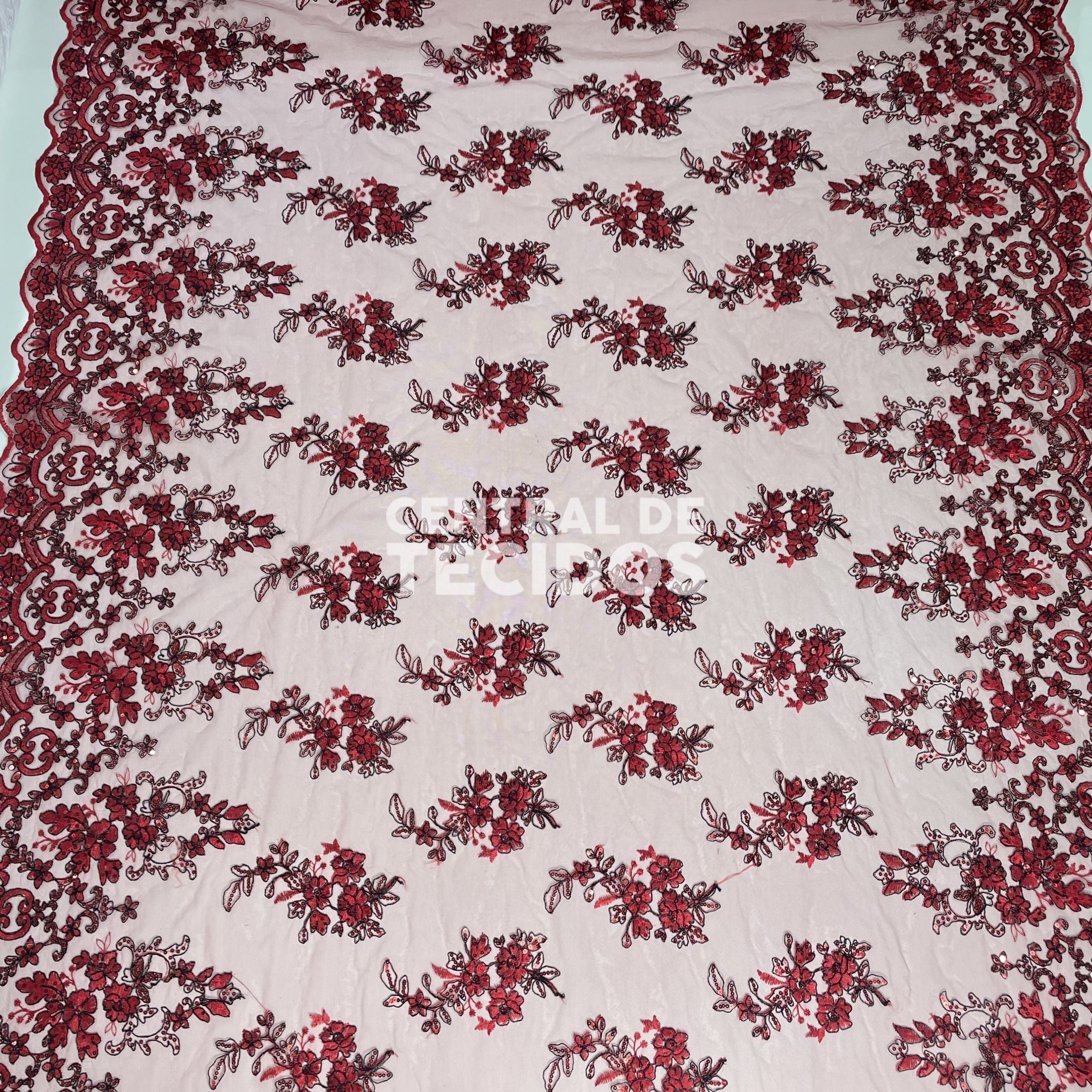 Tule Bordado Soho Vermelho e Preto