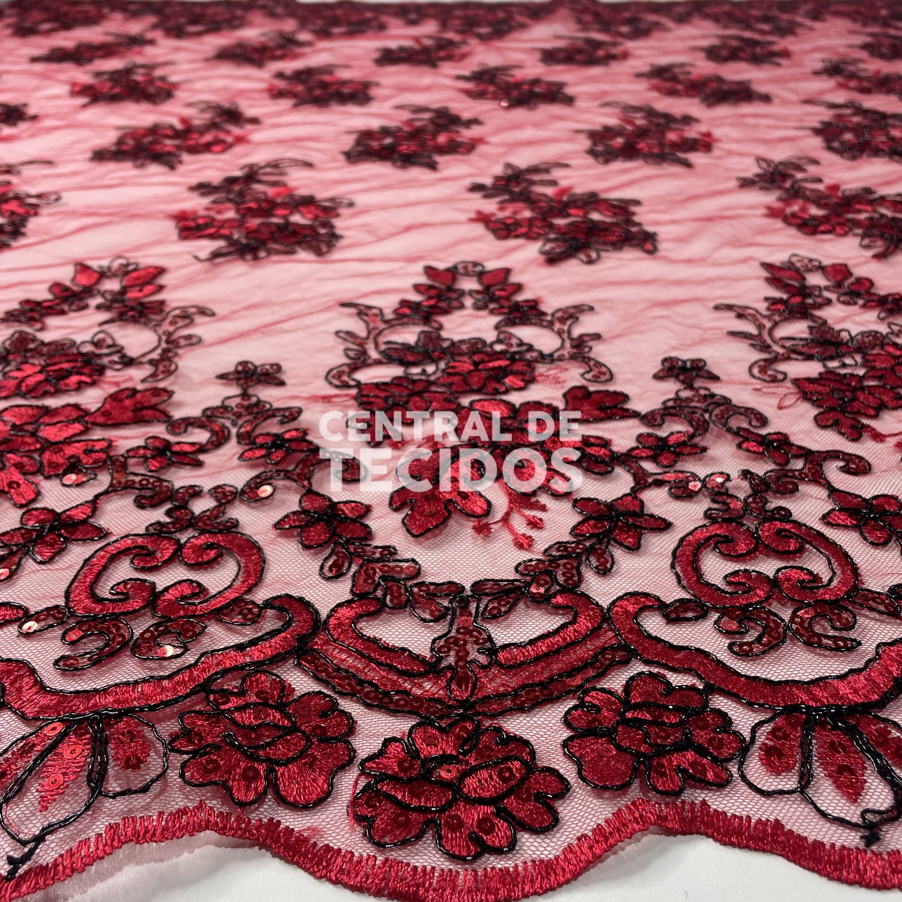 Tule Bordado Soho Vermelho e Preto