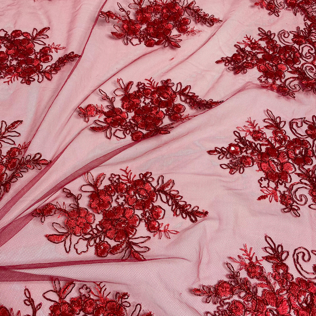 Tule Bordado Metalic Vermelho Fio Vermelho