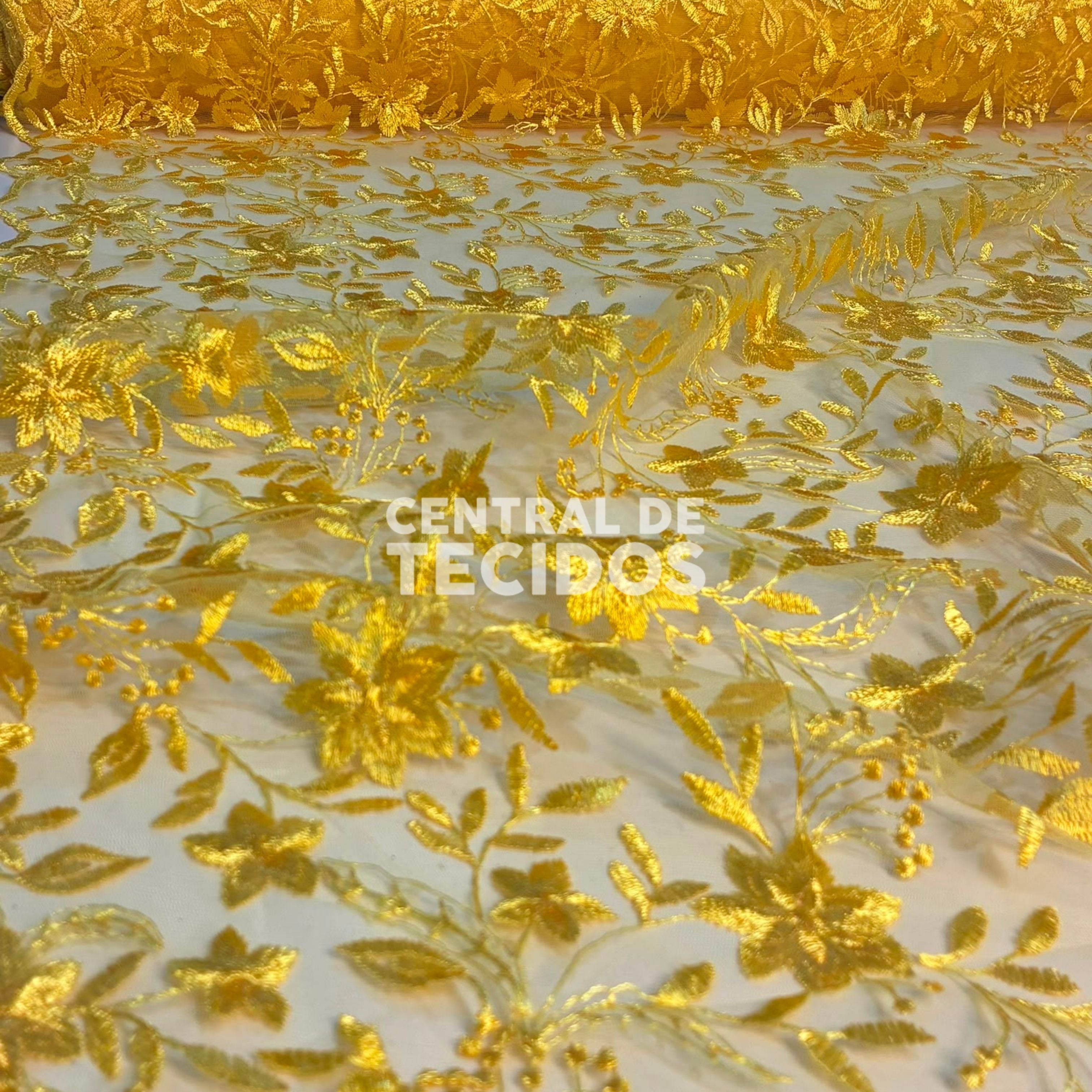 Tule Bordado Nice Amarelo Ouro