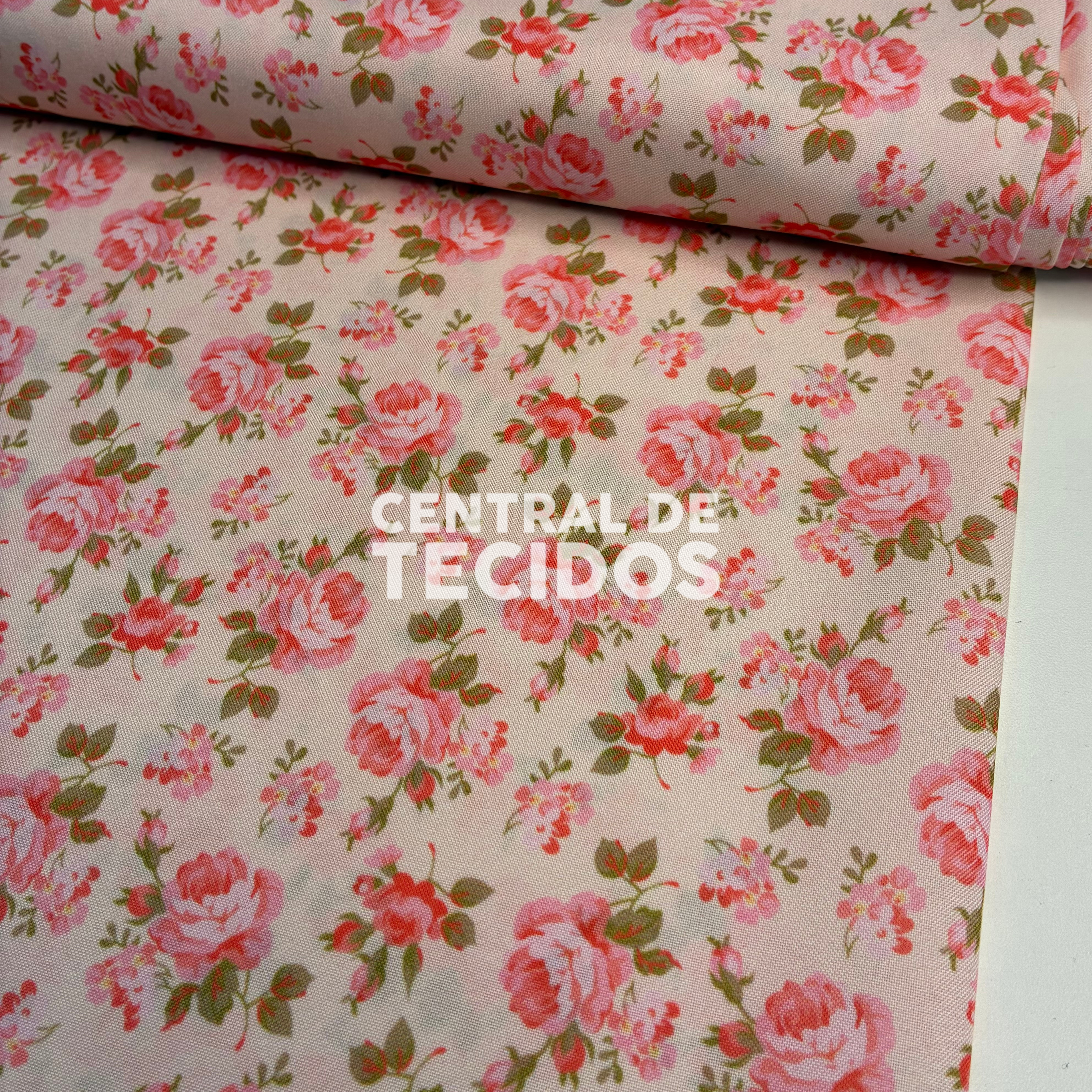 Oxfordine Digital Floral Rosa Fundo Salmão
