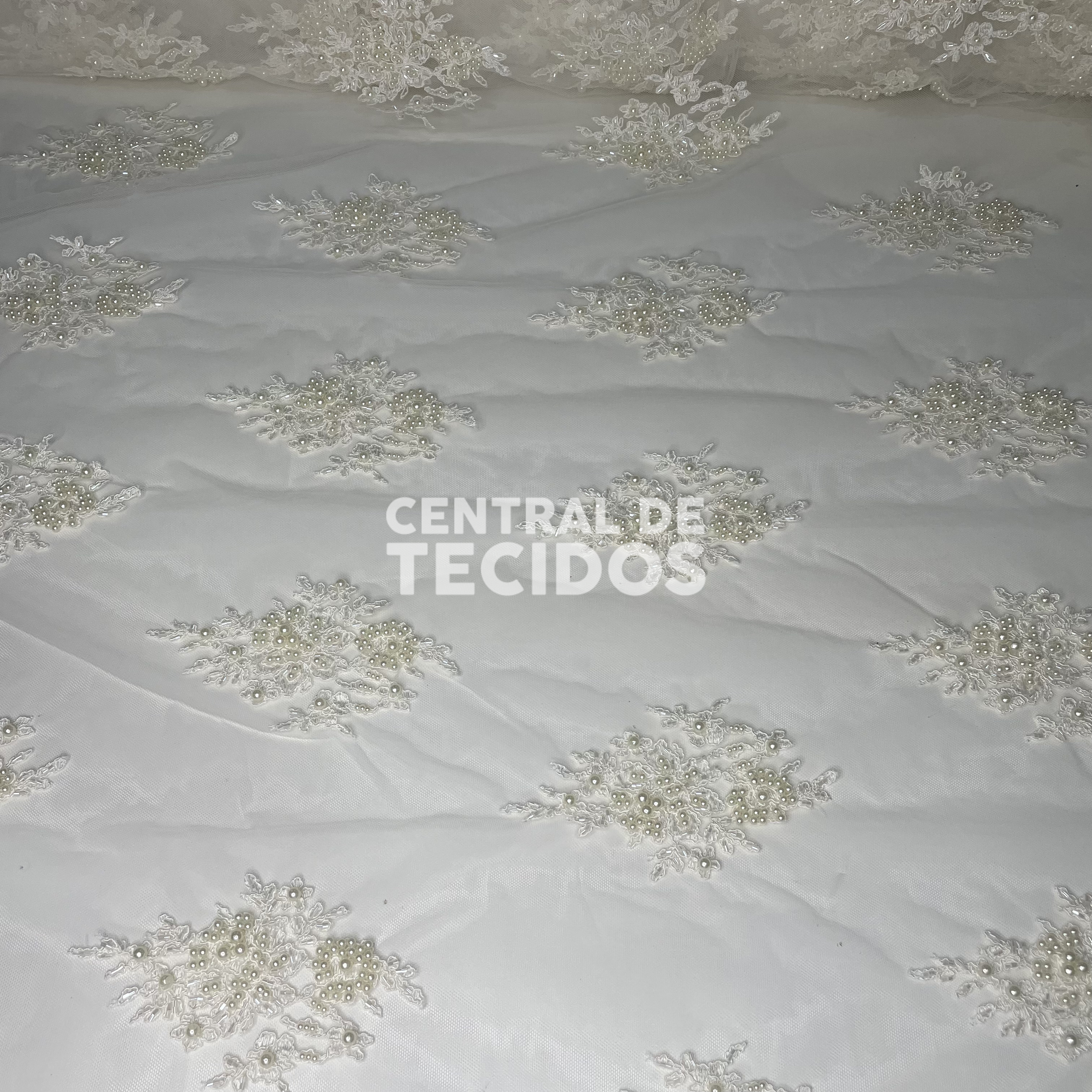 Tule Bordado Pedraria Branco
