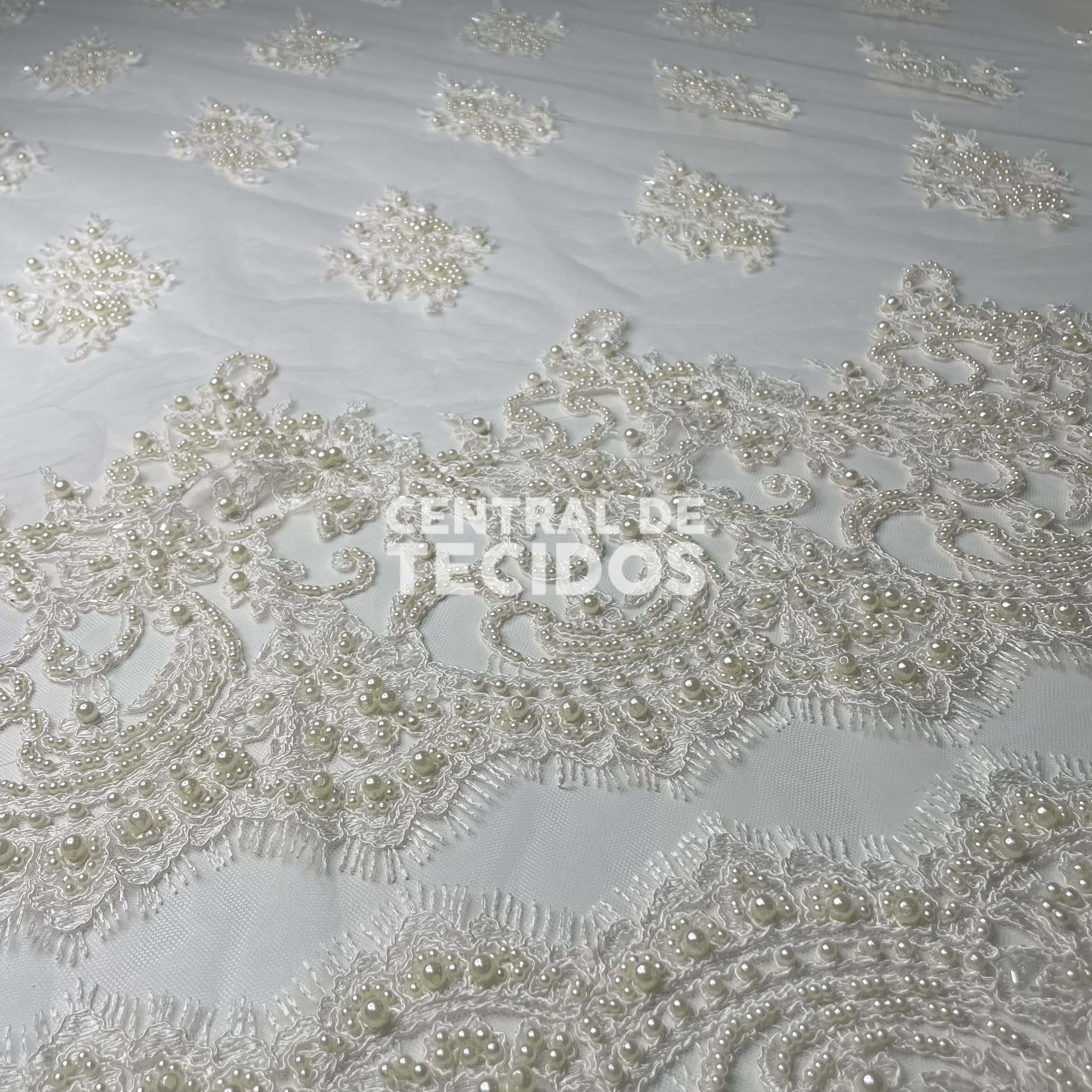 Tule Bordado Pedraria Branco