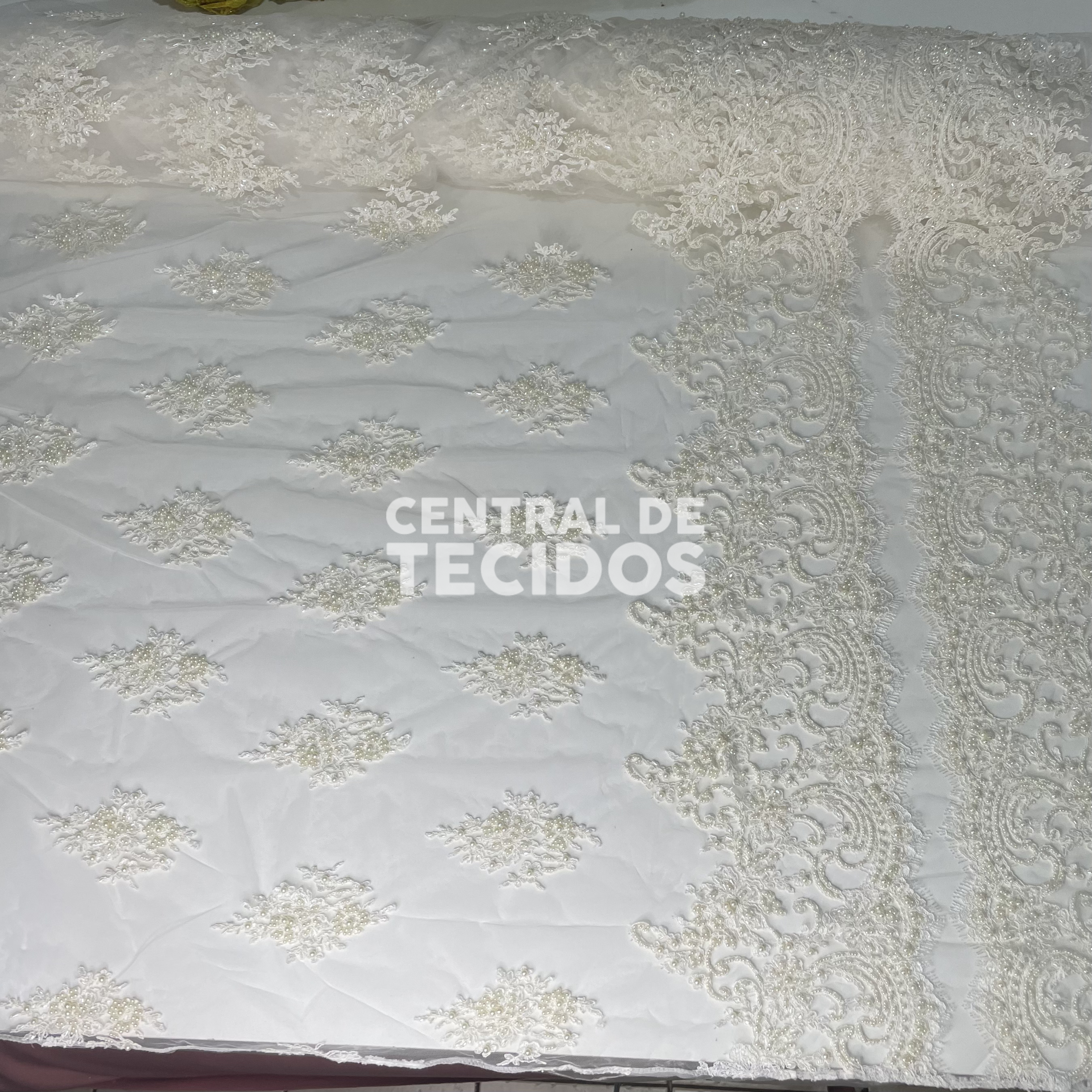 Tule Bordado Pedraria Branco