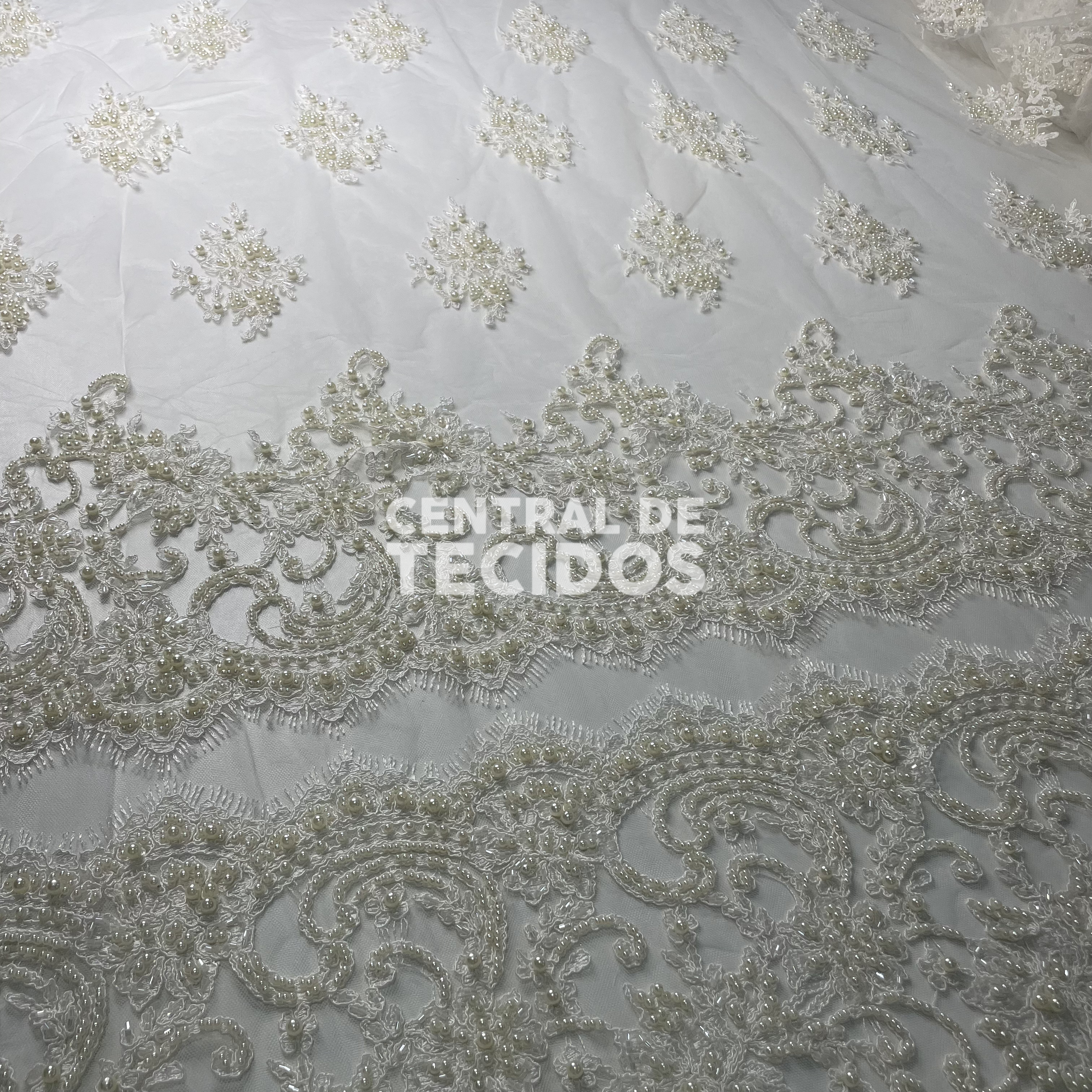 Tule Bordado Pedraria Branco