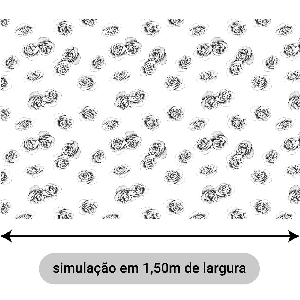 Oxford Digital Rosas Pretas Desenhadas Fundo Branco