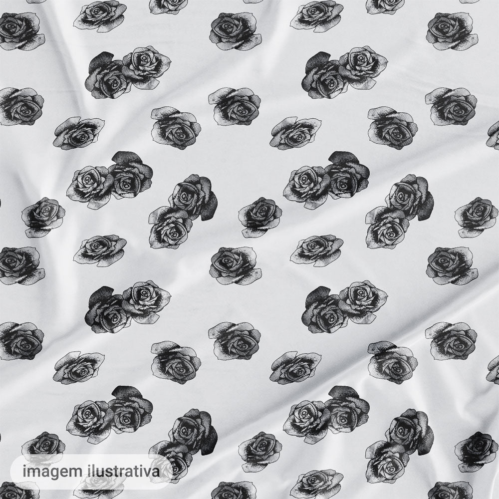 Oxford Digital Rosas Pretas Pintadas Fundo Branco