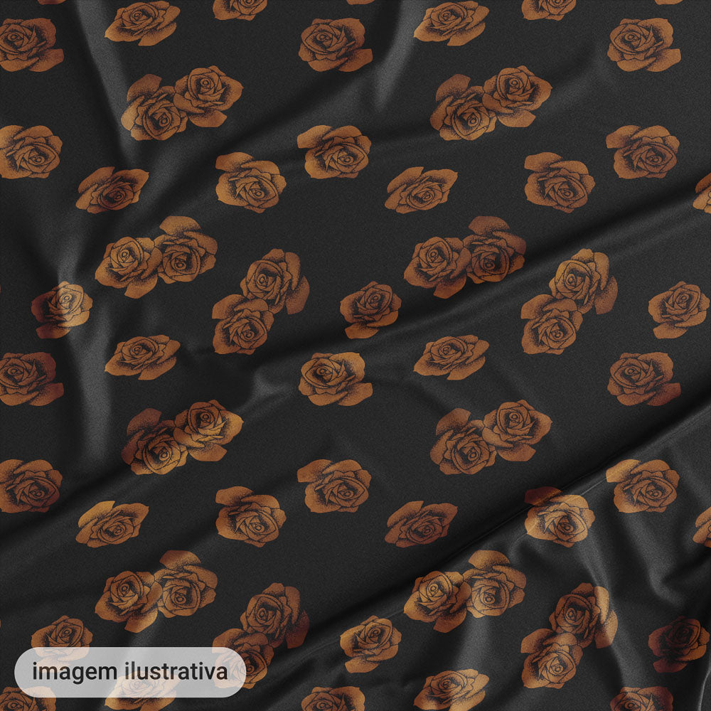 Oxford Digital Rosas Douradas Fundo Preto