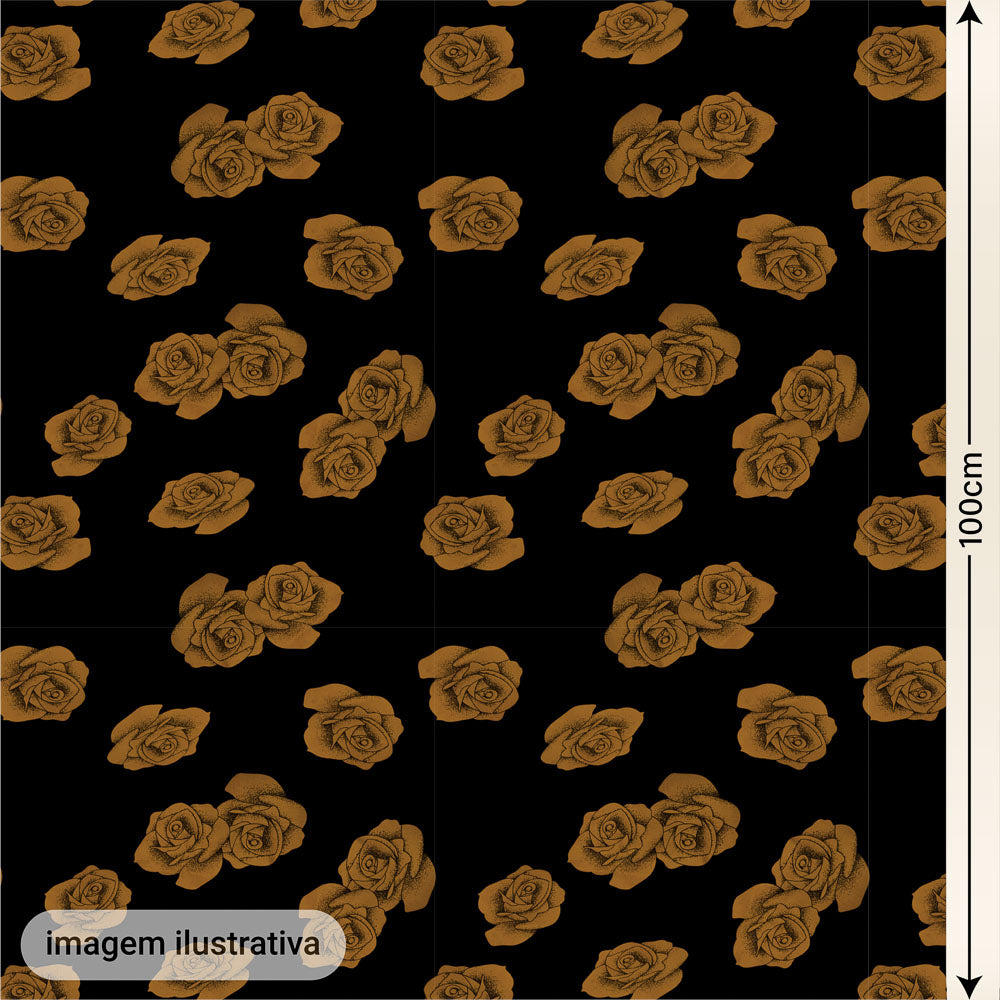 Oxford Digital Rosas Douradas Fundo Preto