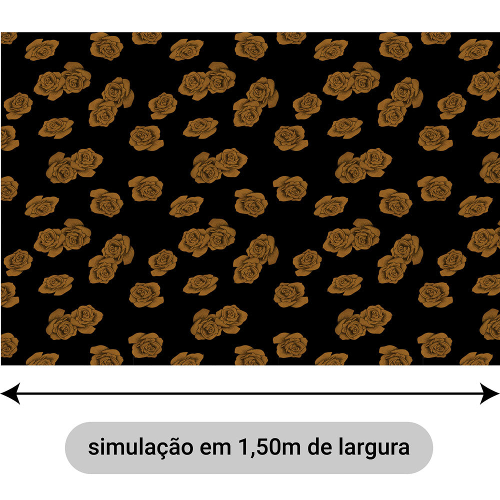 Oxford Digital Rosas Douradas Fundo Preto