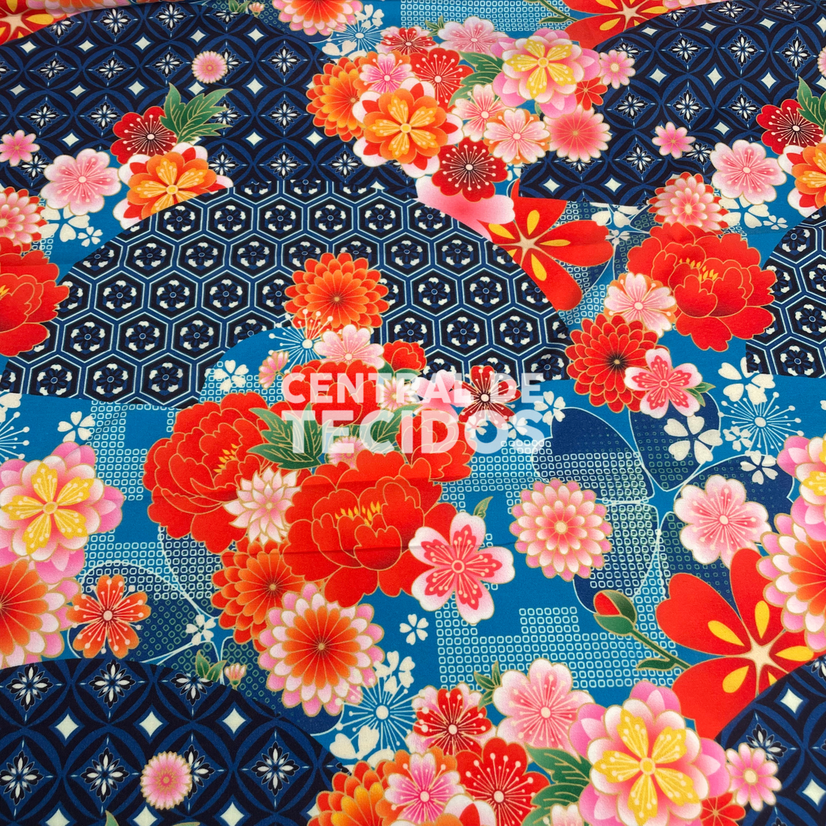 Oxford Digital Floral Geométrico Azul