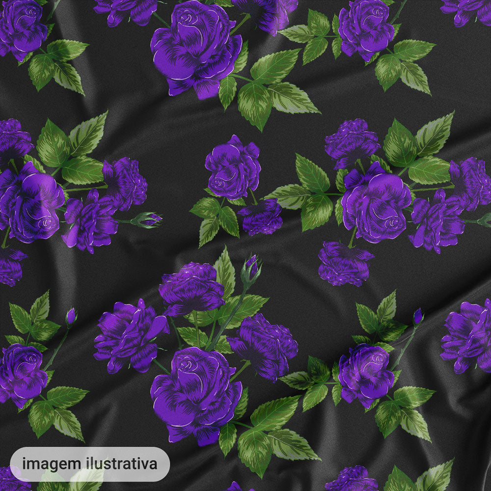 Oxford Digital Floral Roxo Fundo Preto