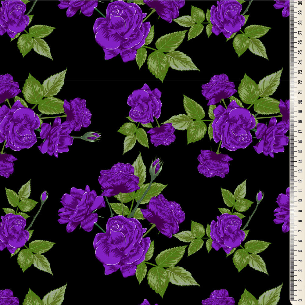 Oxford Digital Floral Roxo Fundo Preto