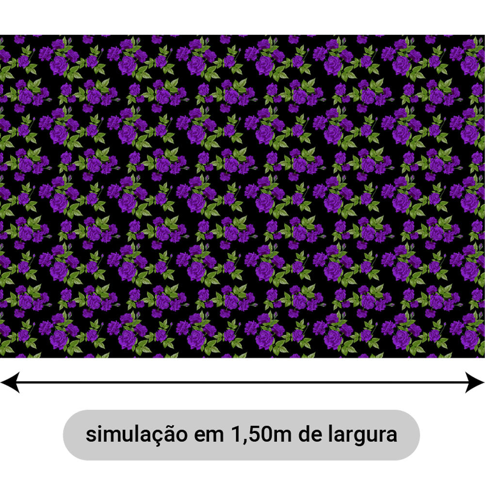 Oxford Digital Floral Roxo Fundo Preto