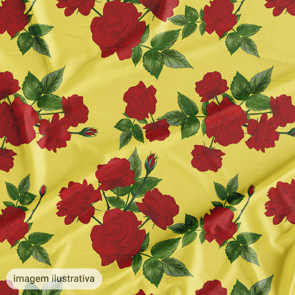 Oxford Digital Floral Vermelho Fundo Amarelo
