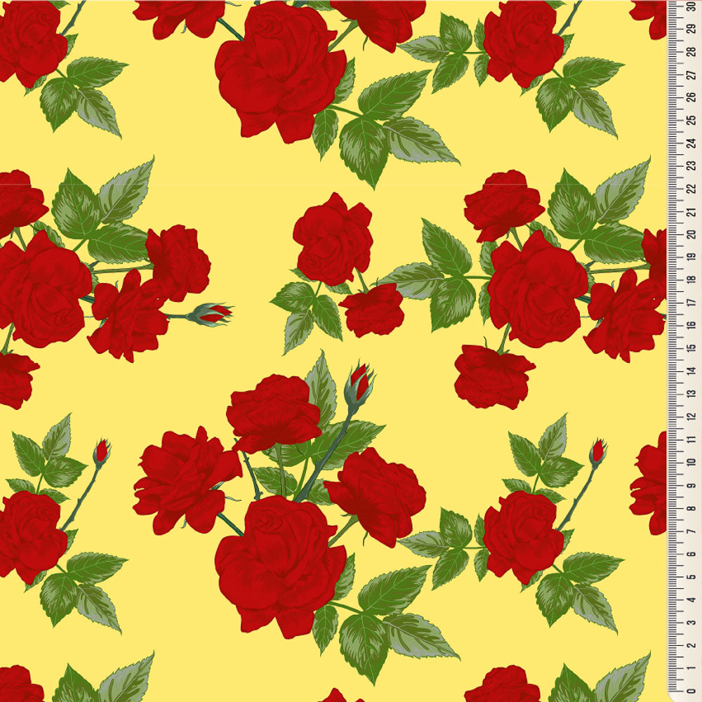 Oxford Digital Floral Vermelho Fundo Amarelo
