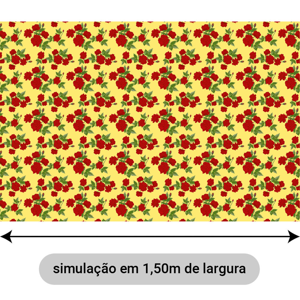 Oxford Digital Floral Vermelho Fundo Amarelo