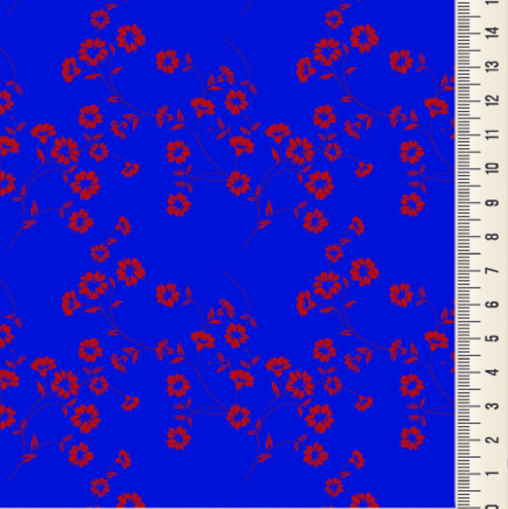 Oxford Digital Mini Floral Vermelho Fundo Azul