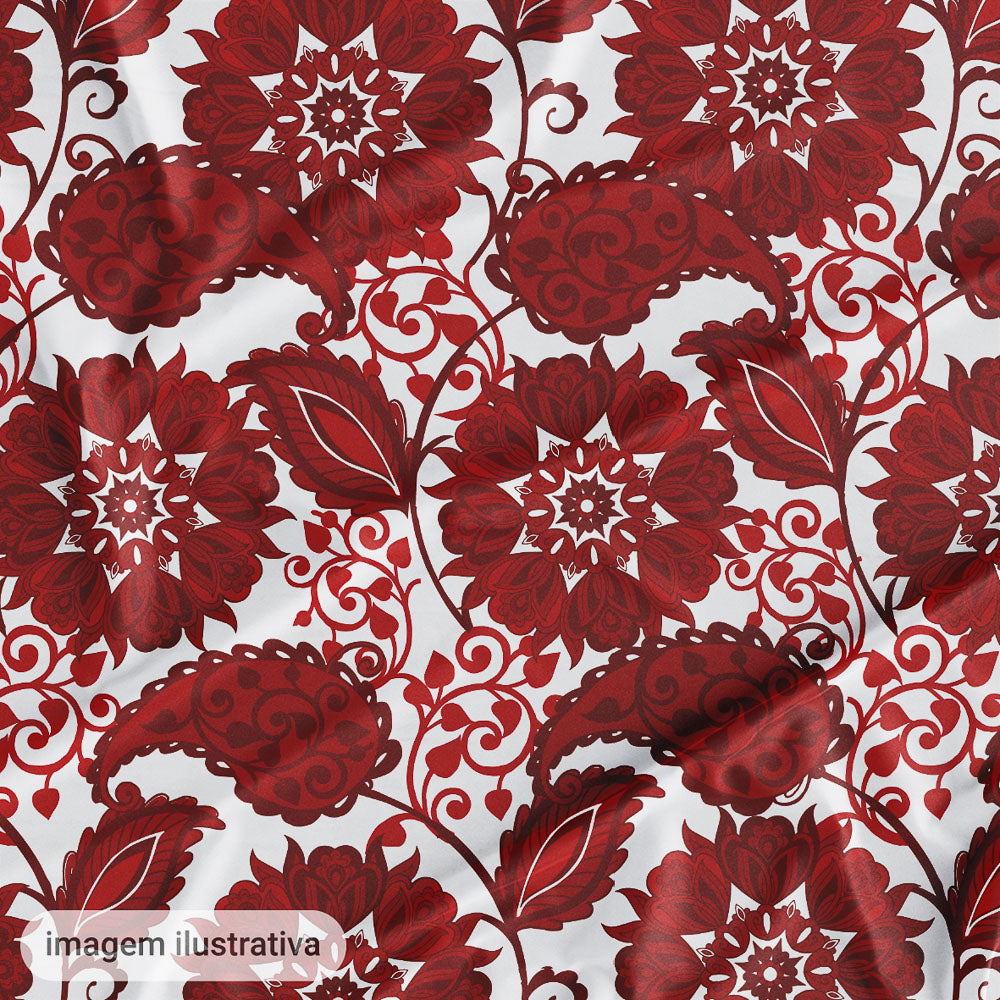 Oxford Digital Floral Arabesco Vermelho Fundo Branco