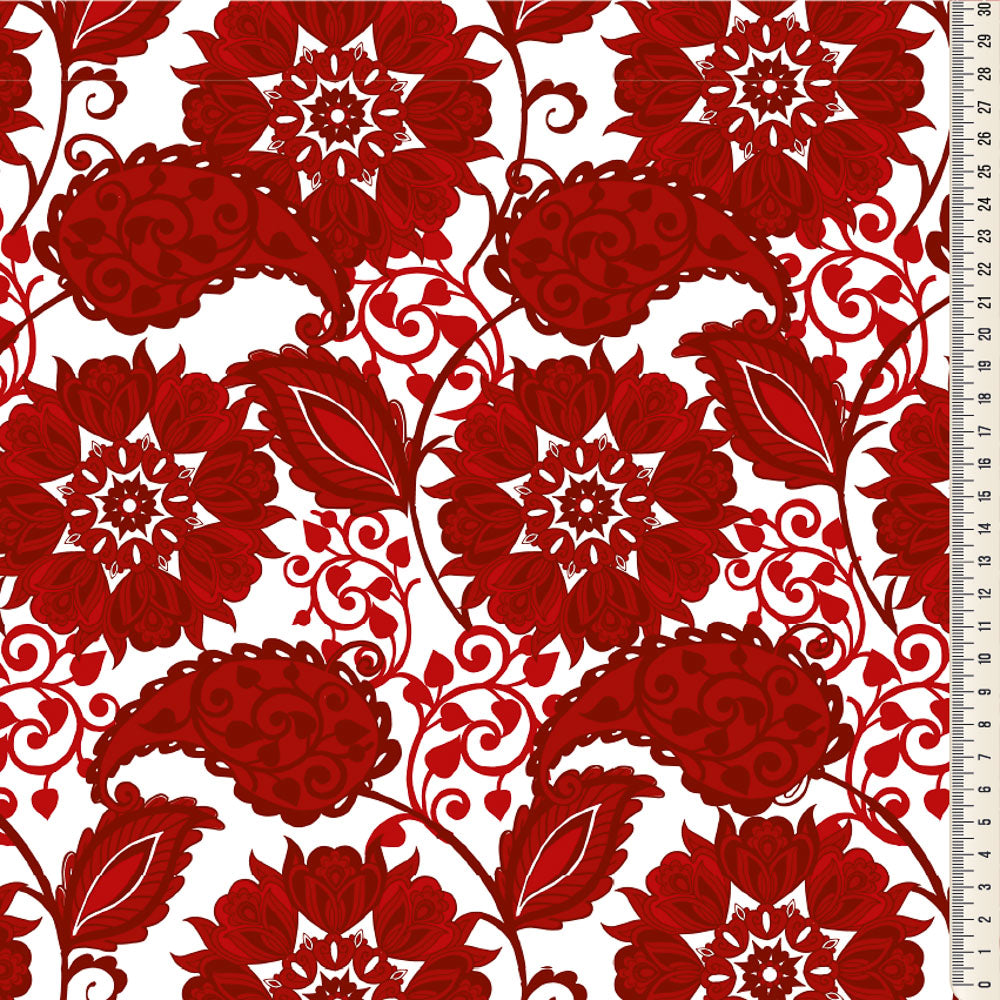 Oxford Digital Floral Arabesco Vermelho Fundo Branco