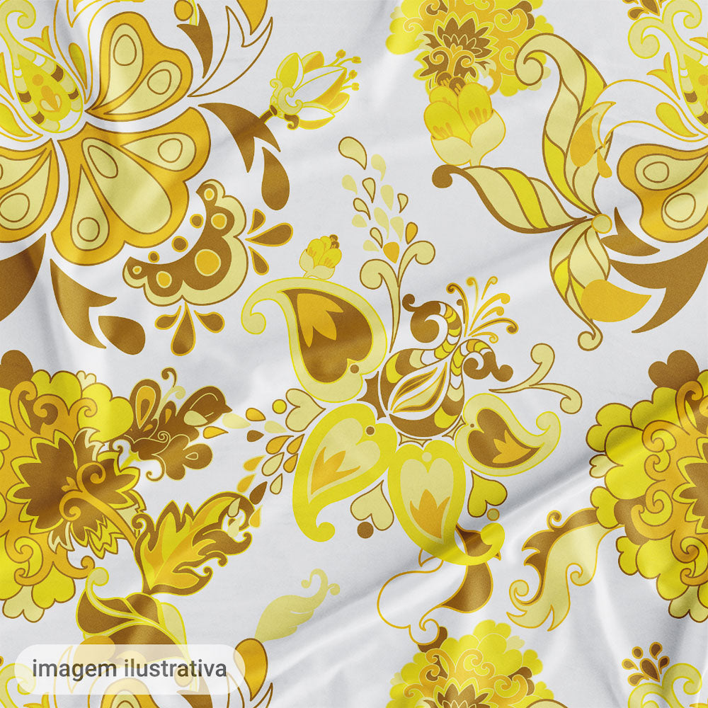 Oxford Digital Folk Paisley Amarelo Fundo Branco
