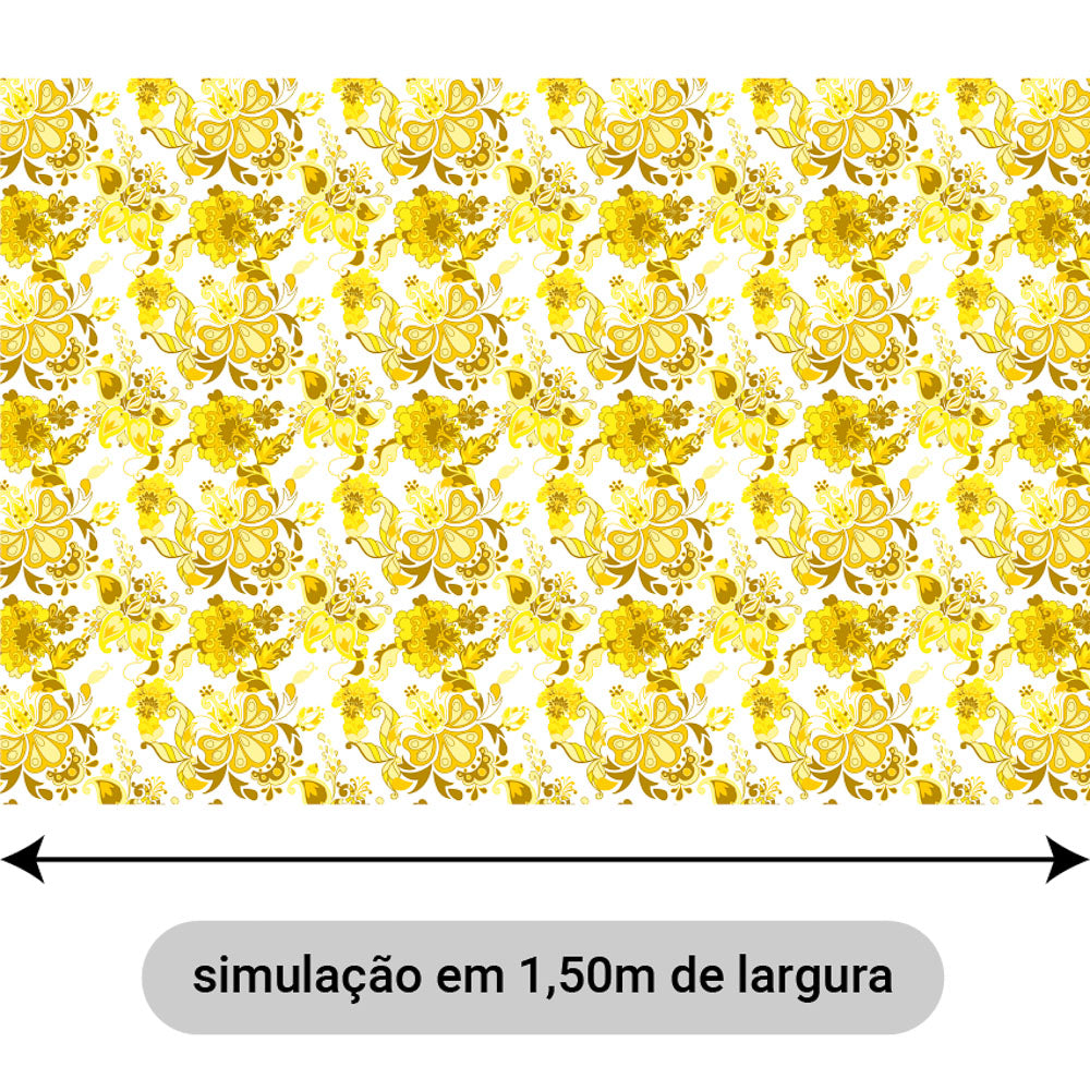 Oxford Digital Folk Paisley Amarelo Fundo Branco