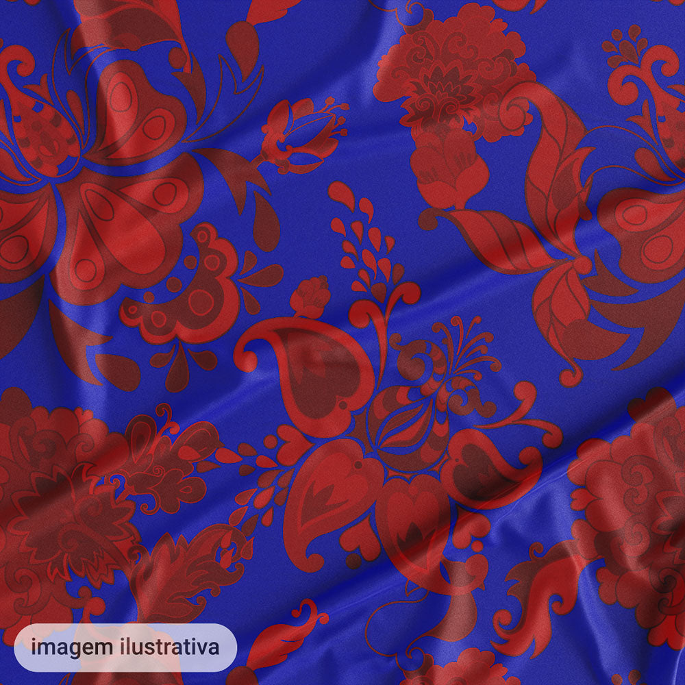 Oxford Digital Folk Paisley Vermelho Fundo Azul