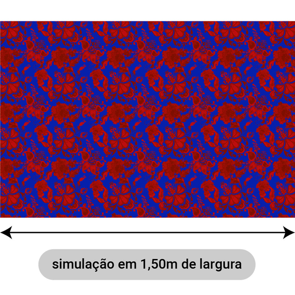 Oxford Digital Folk Paisley Vermelho Fundo Azul