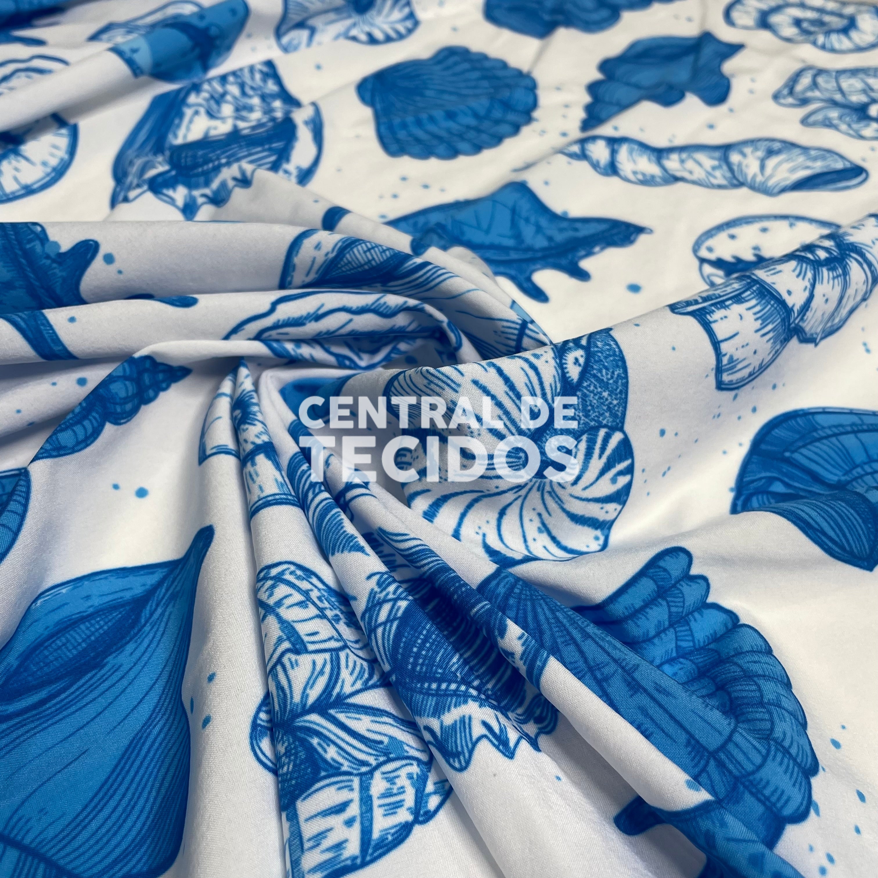 Toque de Seda Digital Conchas Azul Celeste