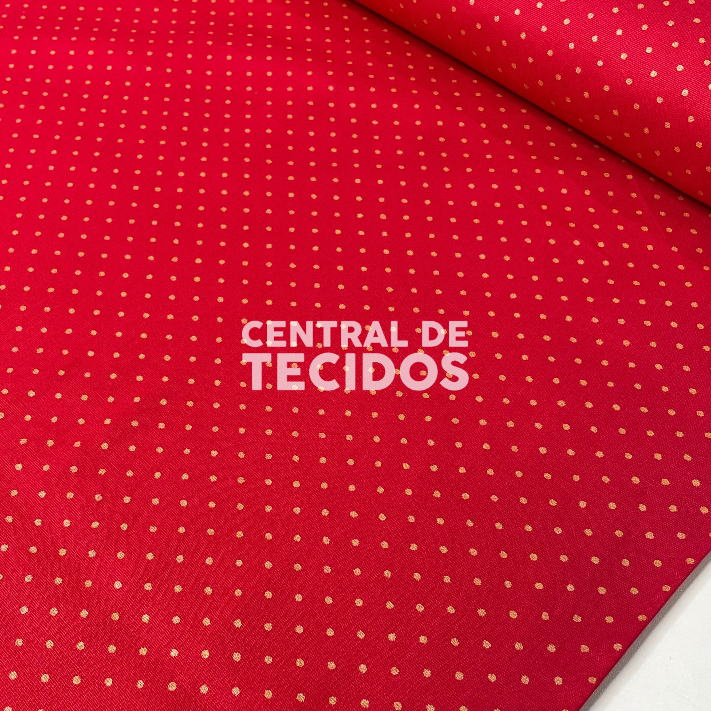 Tricoline Natalino Poá PP Dourado Fundo Vermelho