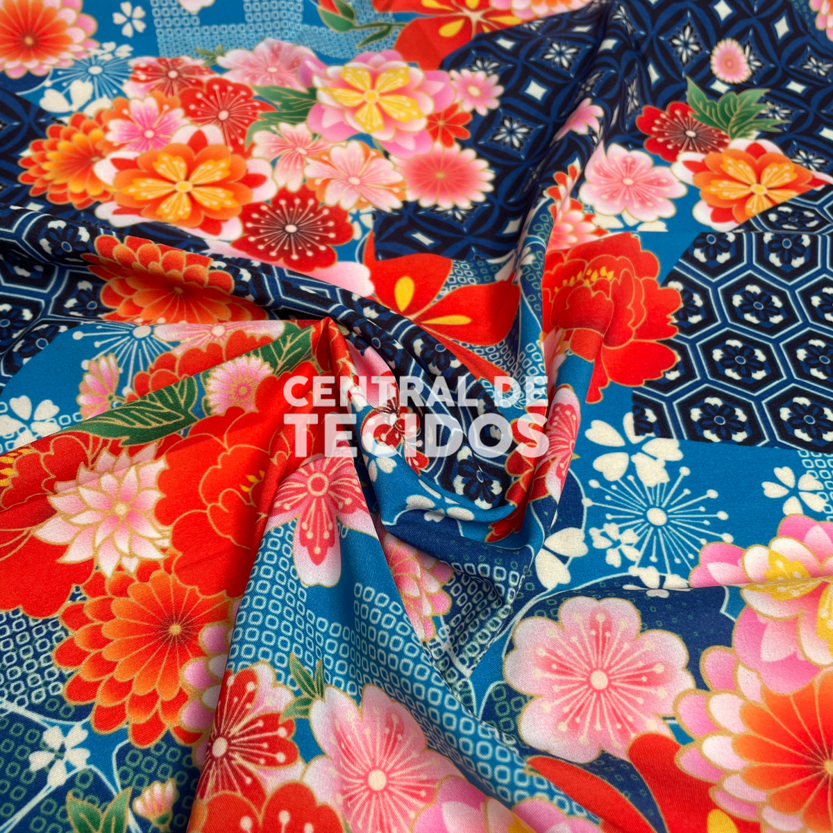 Oxford Digital Floral Geométrico Azul