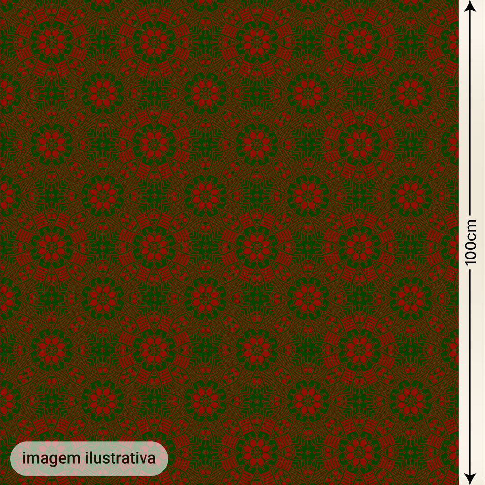 Oxford Digital Mandala Geométrico Vermelho Fundo Verde