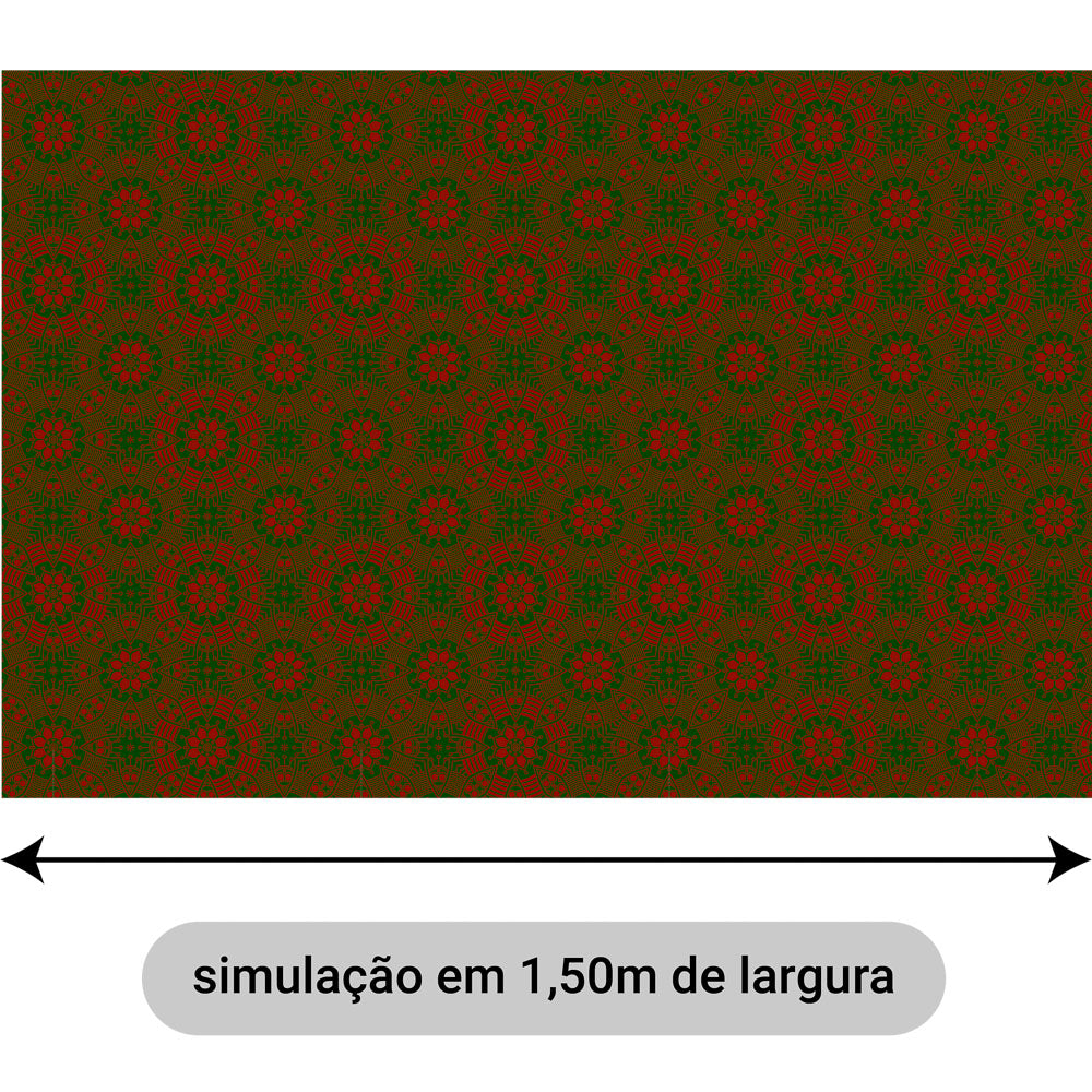 Oxford Digital Mandala Geométrico Vermelho Fundo Verde