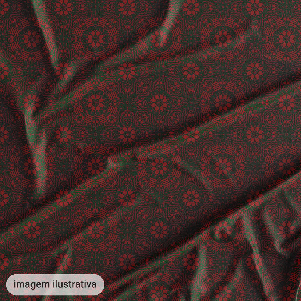 Oxford Digital Mandala Geométrico Vermelho Fundo Verde Escuro