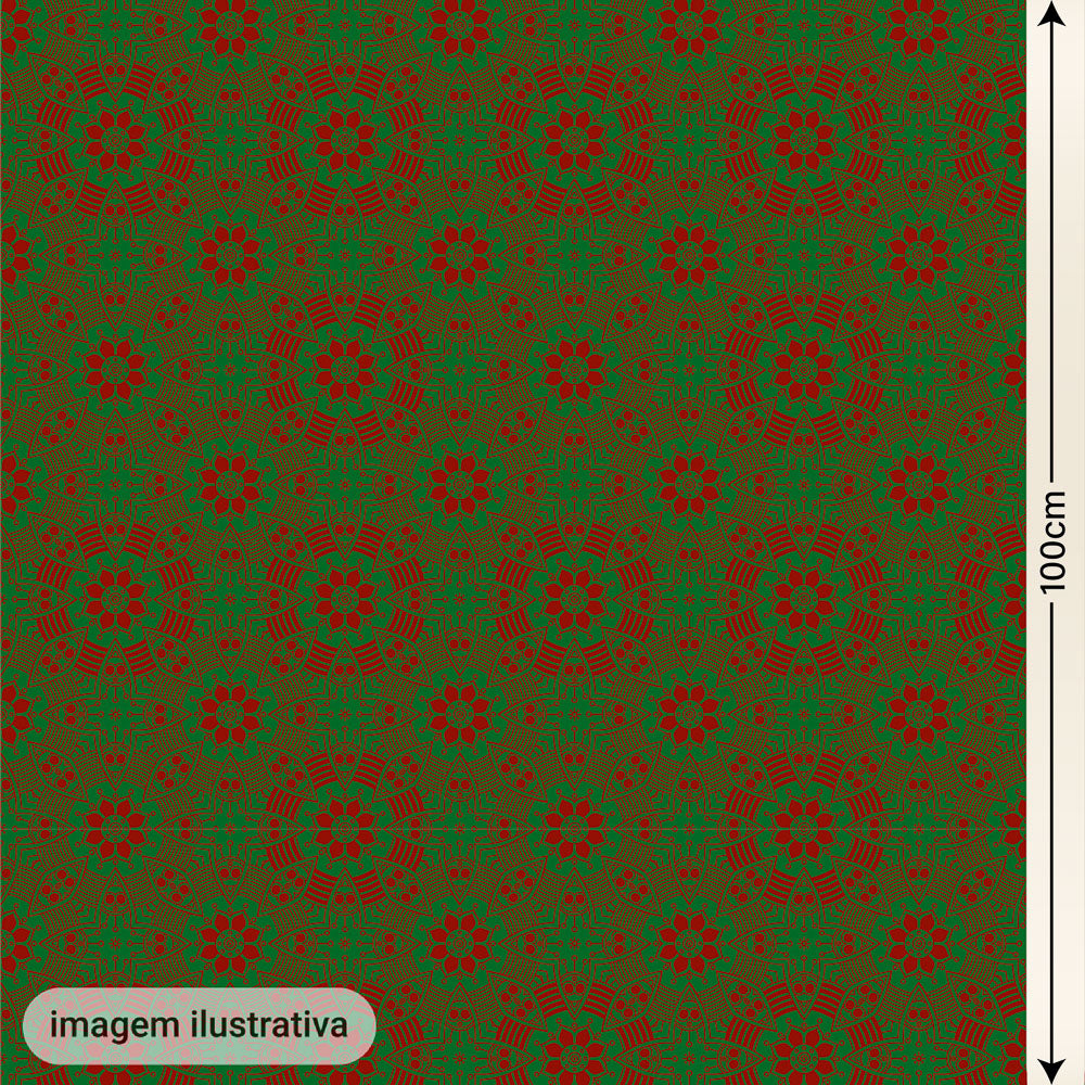 Oxford Digital Mandala Geométrico Vermelho Fundo Verde Escuro