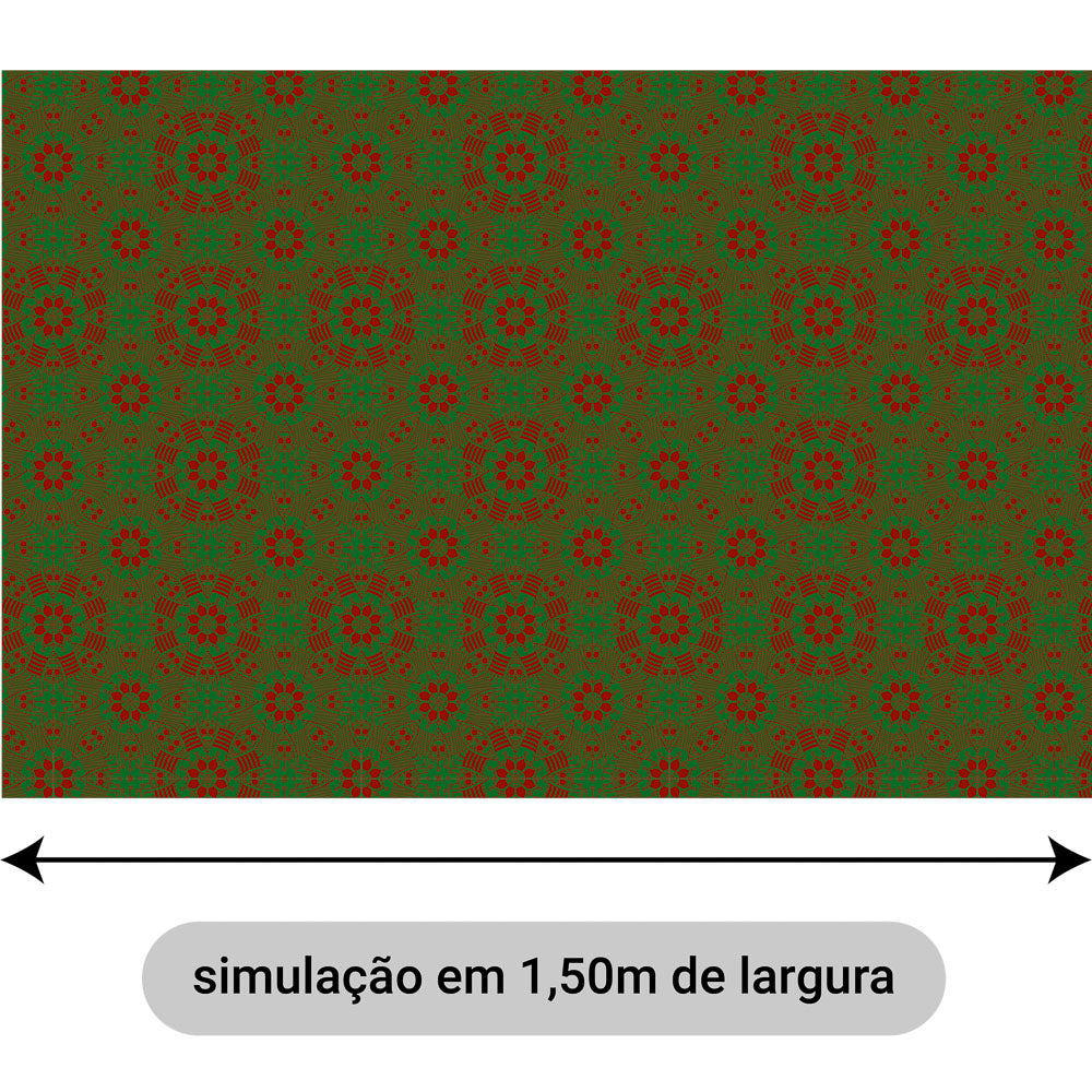 Oxford Digital Mandala Geométrico Vermelho Fundo Verde Escuro