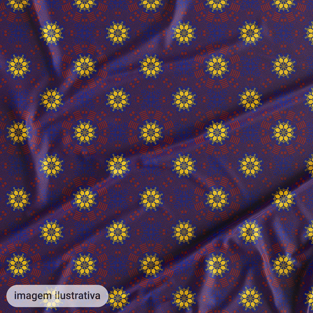 Oxford Digital Círculos Mandala Amarelo e Vermelho Fundo Azul