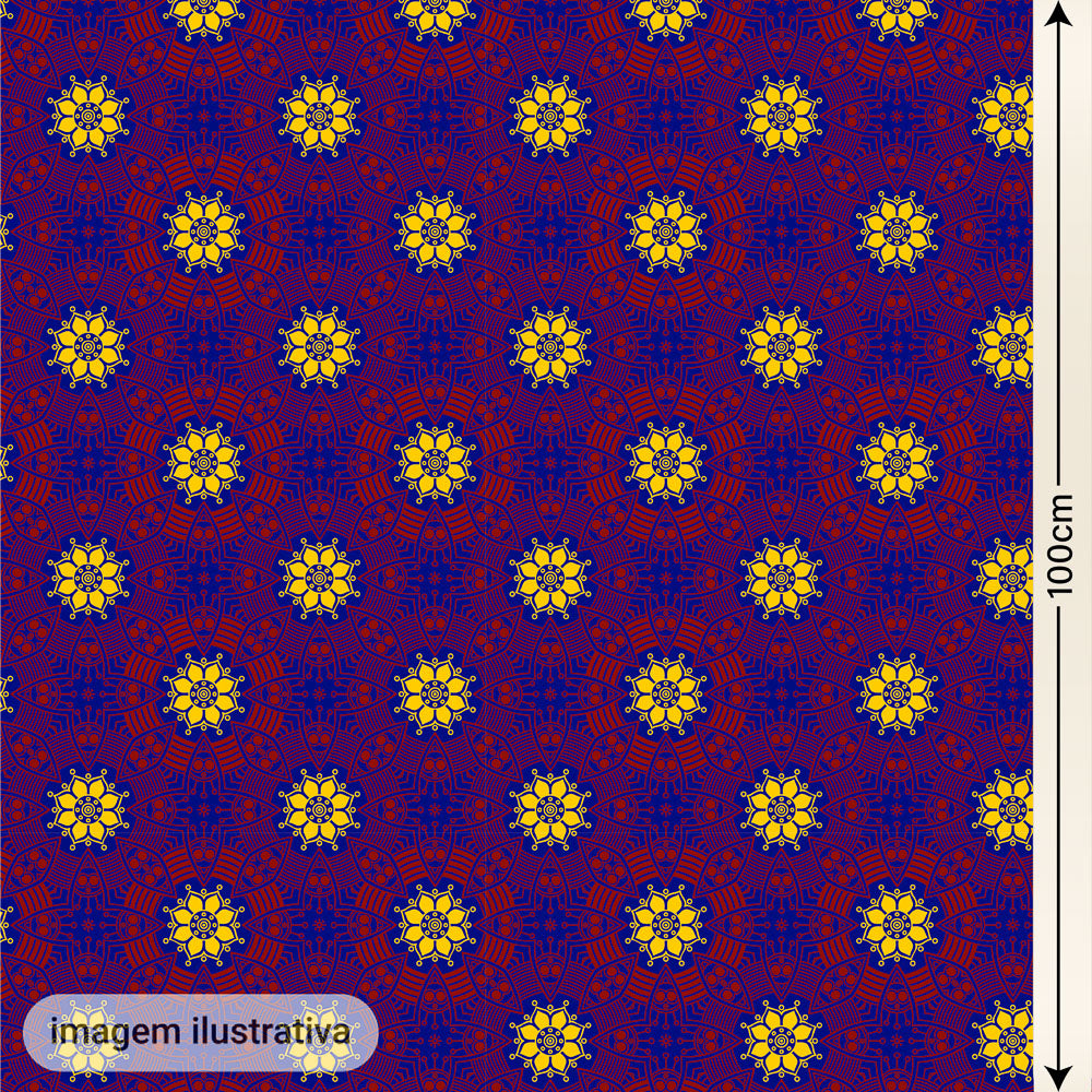 Oxford Digital Círculos Mandala Amarelo e Vermelho Fundo Azul