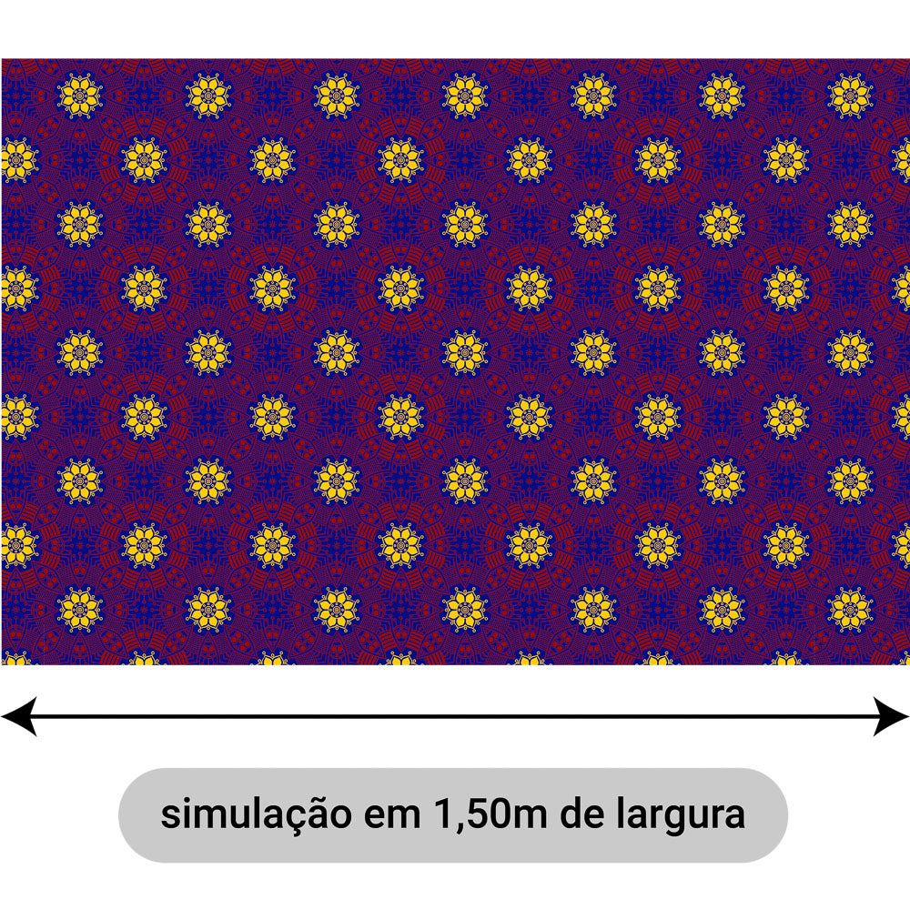 Oxford Digital Círculos Mandala Amarelo e Vermelho Fundo Azul